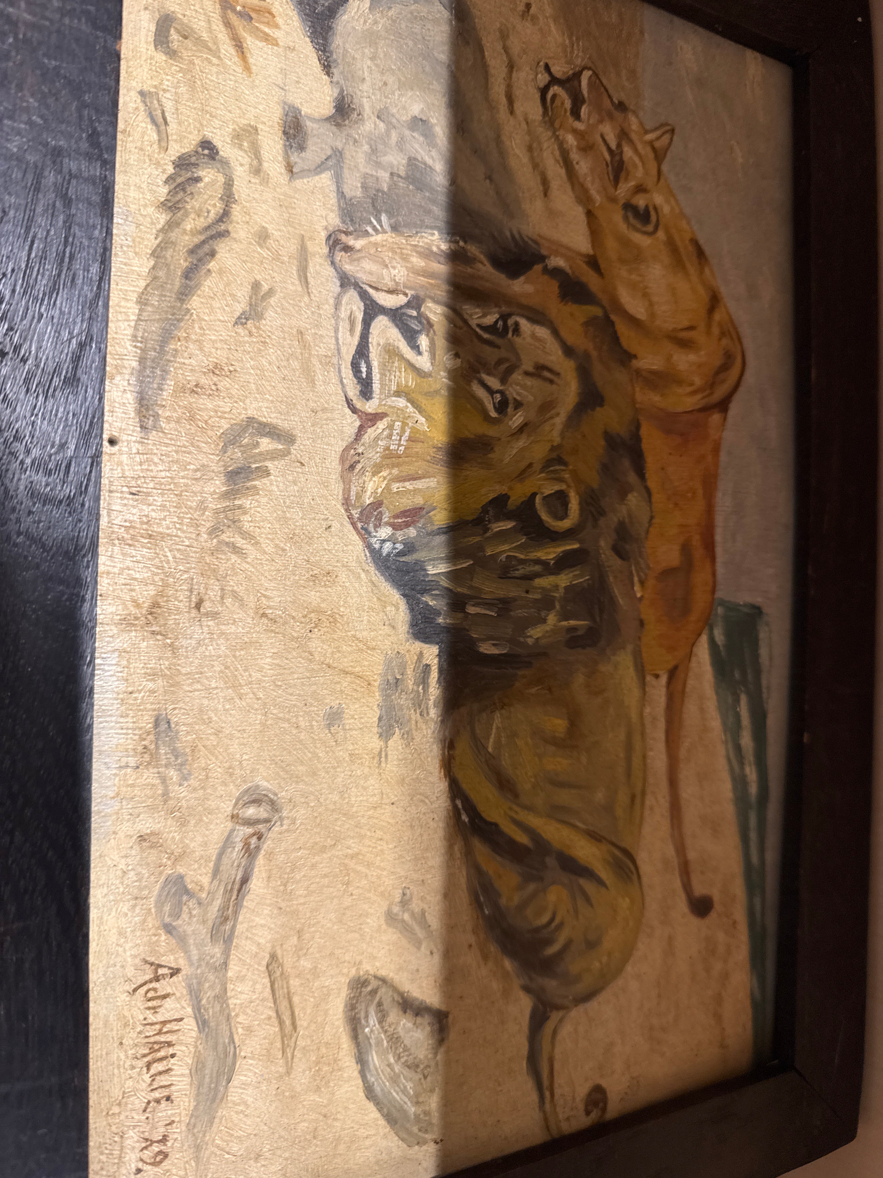 Schilderij op paneel, leeuwen
