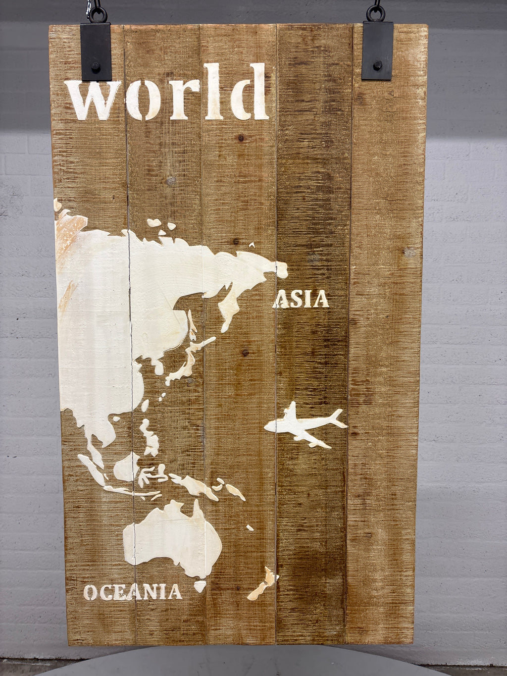 Wereldkaart op 3 houten borden decoratief