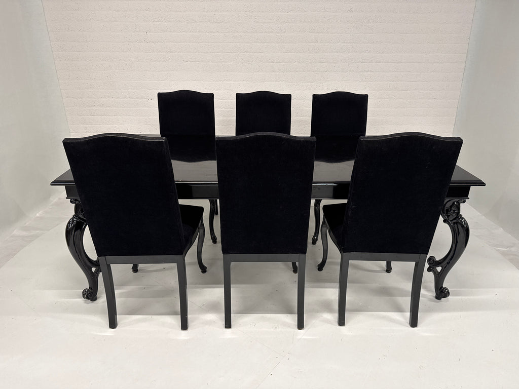 Retro barok style lak tafel met 6 bijpassende stoelen