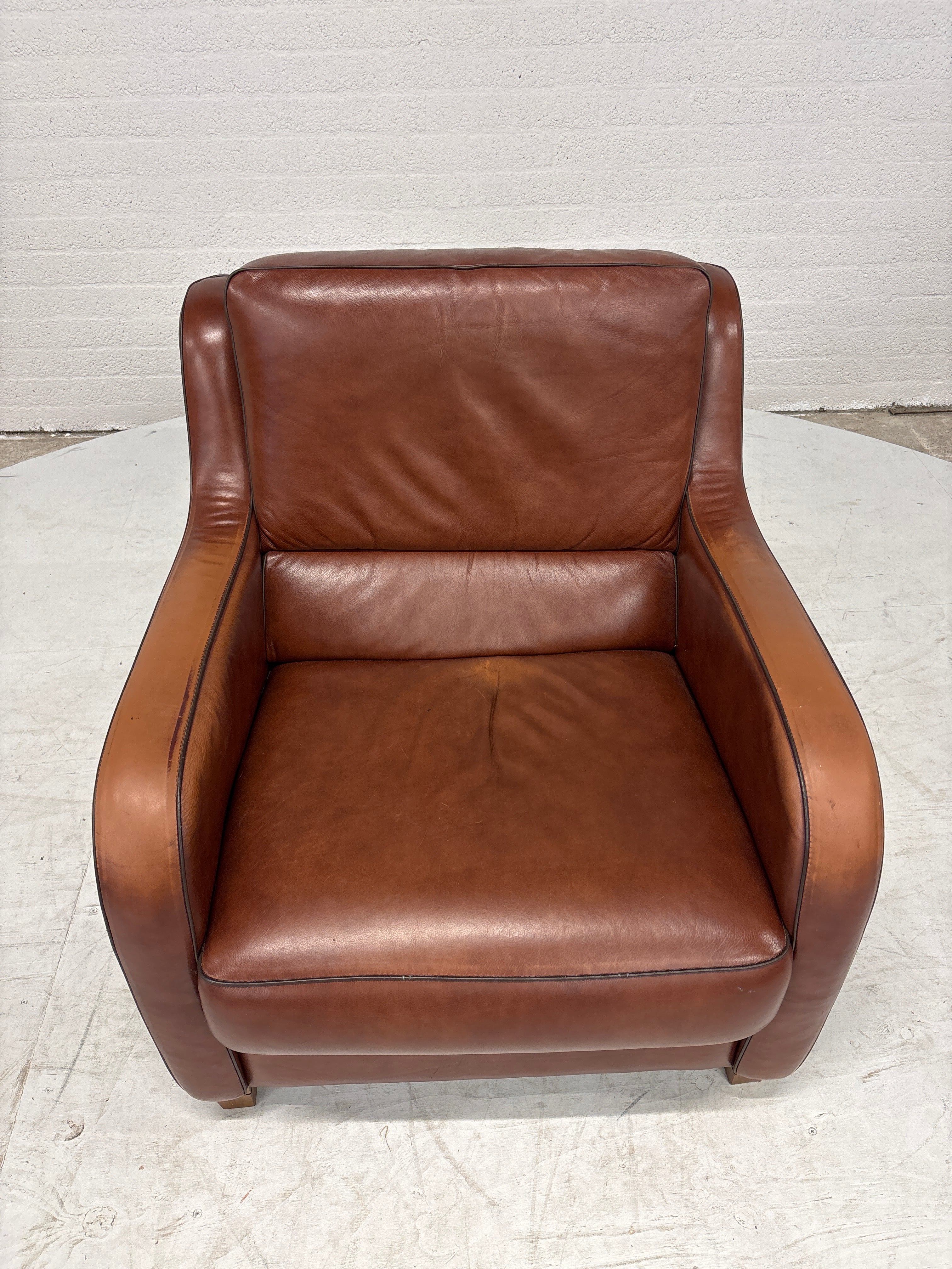 Leren Lounge Fauteuil – Cognacbruin, met donkere bies