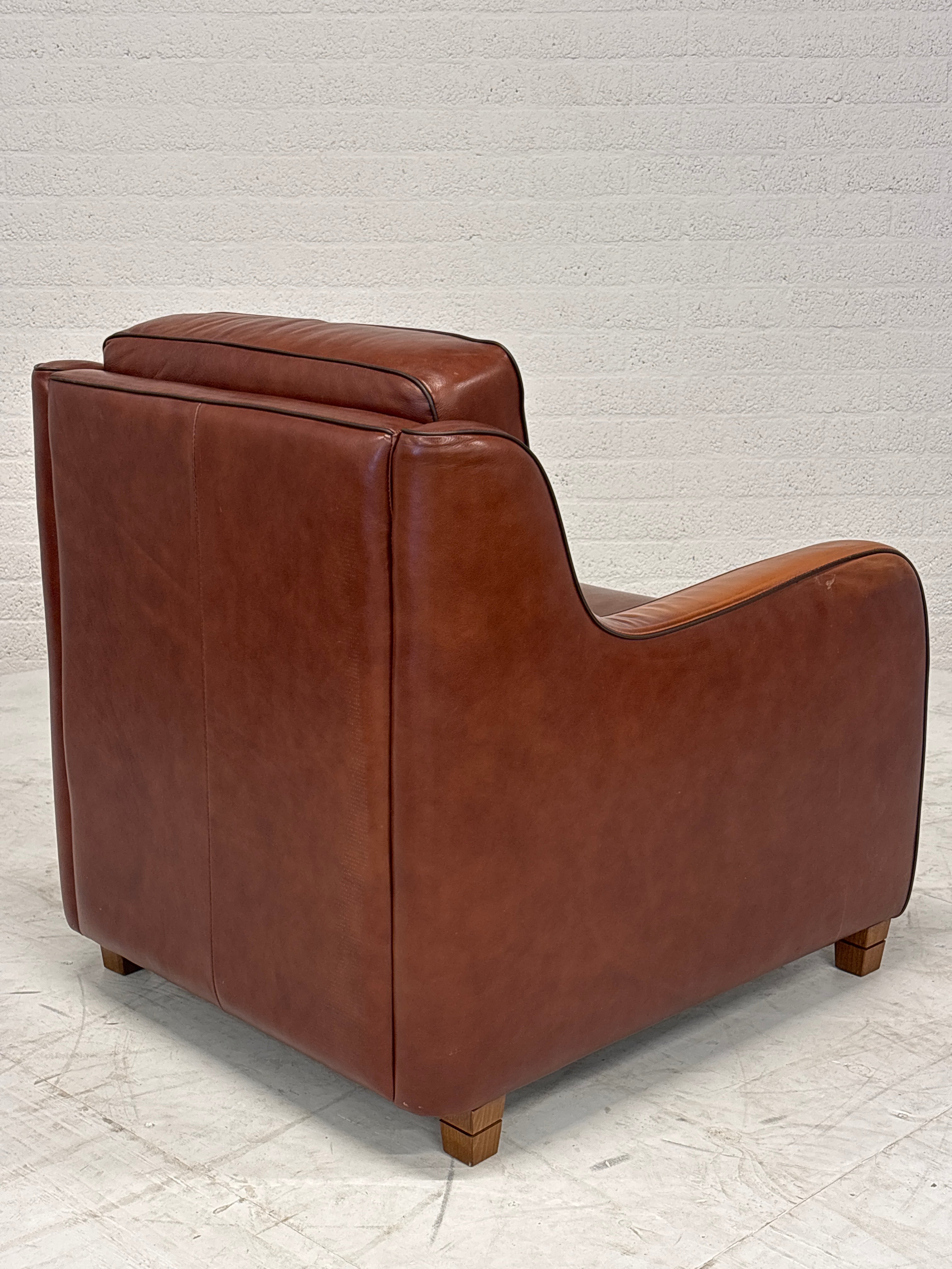 Leren Lounge Fauteuil – Cognacbruin, met donkere bies