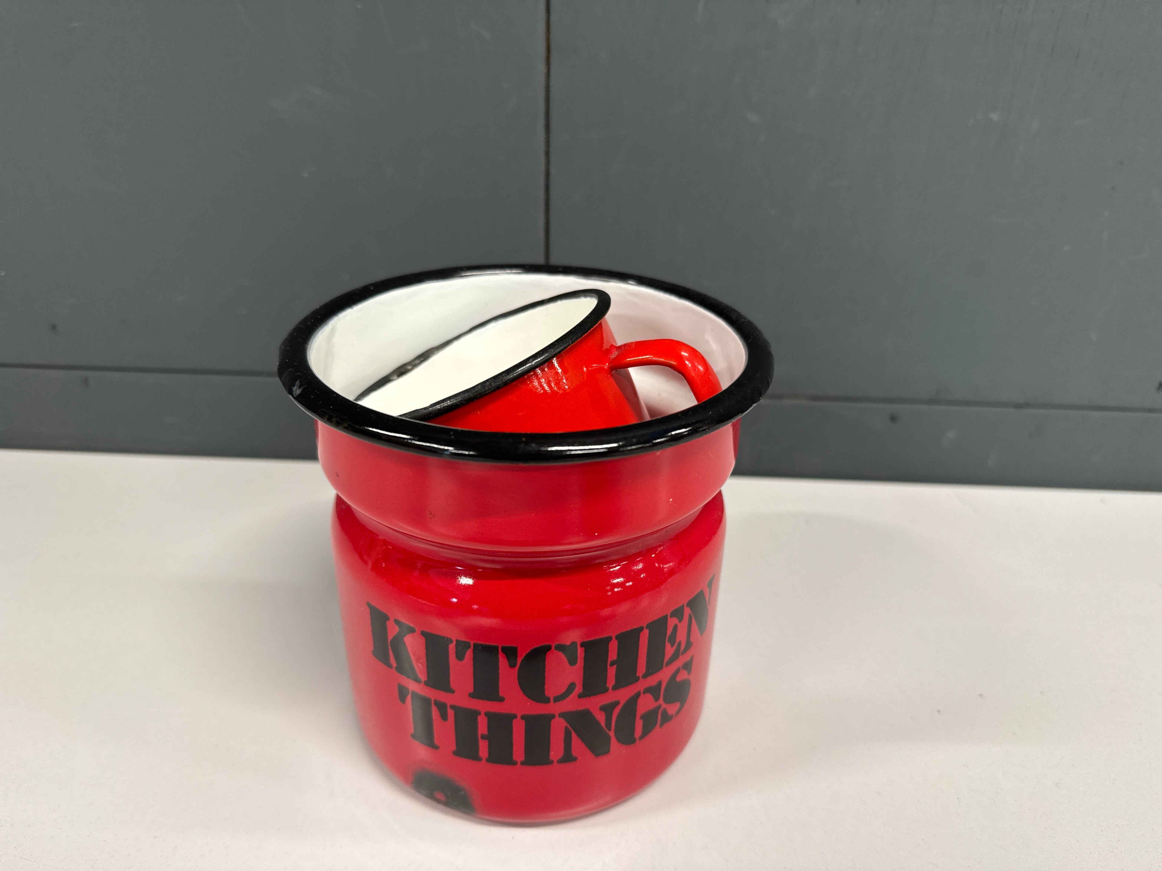 Emaille pot en mok rood