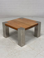 Bijzettafel rvs met dik houten blad