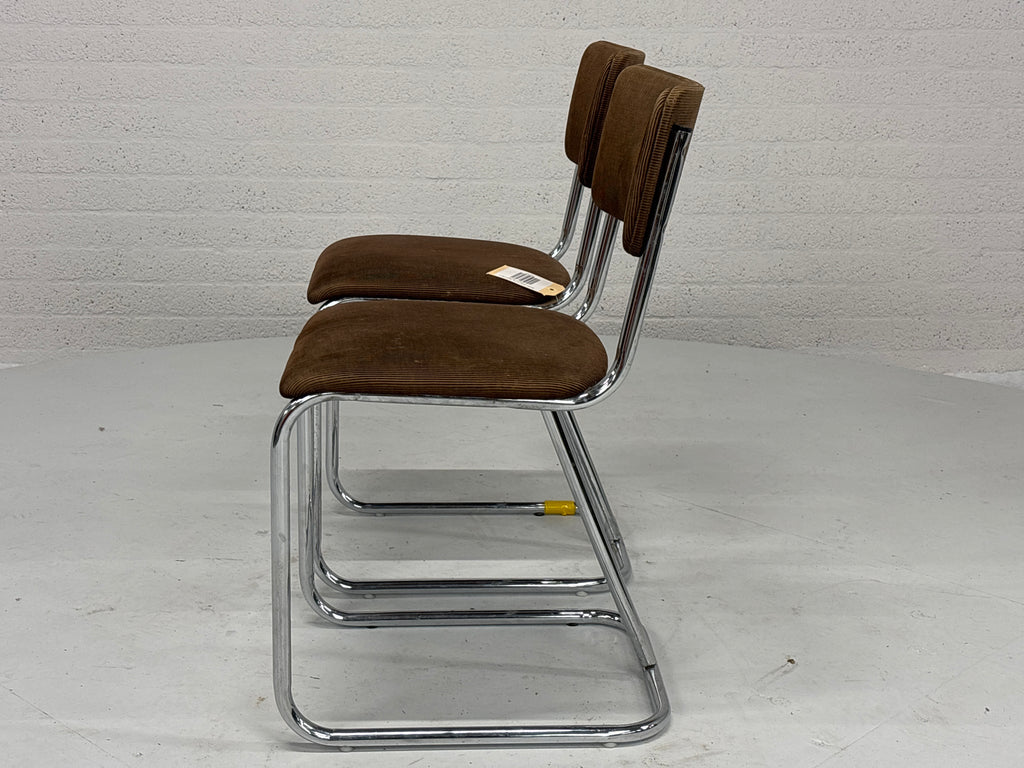 Buizen stoel bruine ribstof set 2