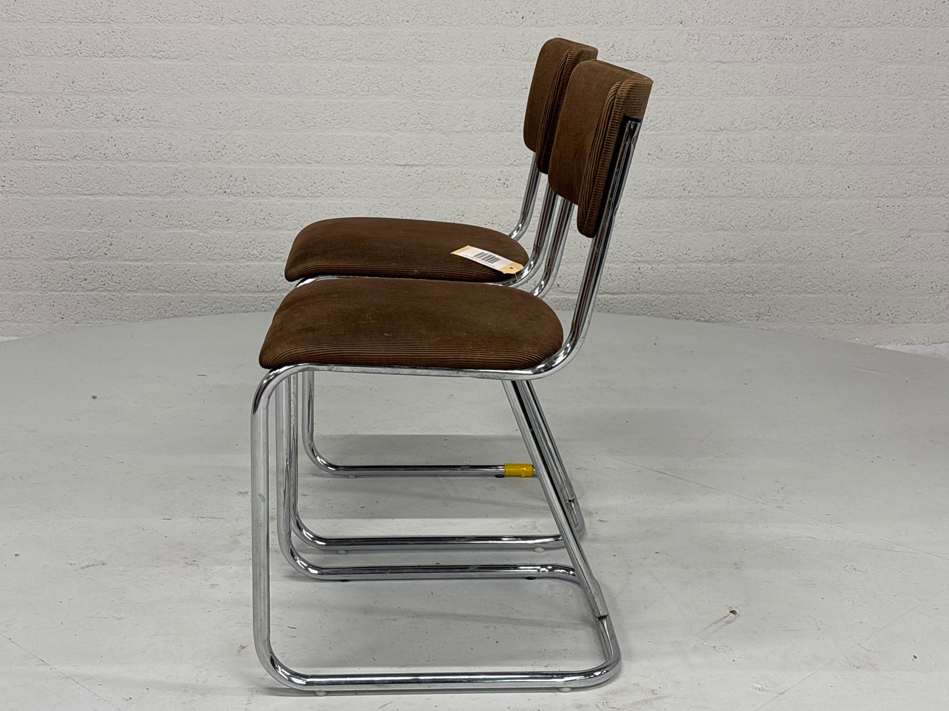 Buizen stoel bruine ribstof set 2