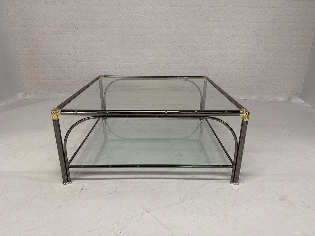 Bamboe stijl vintage glazen tafel