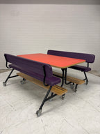 Stoere set 2 kinderbanken, tafel op wielen