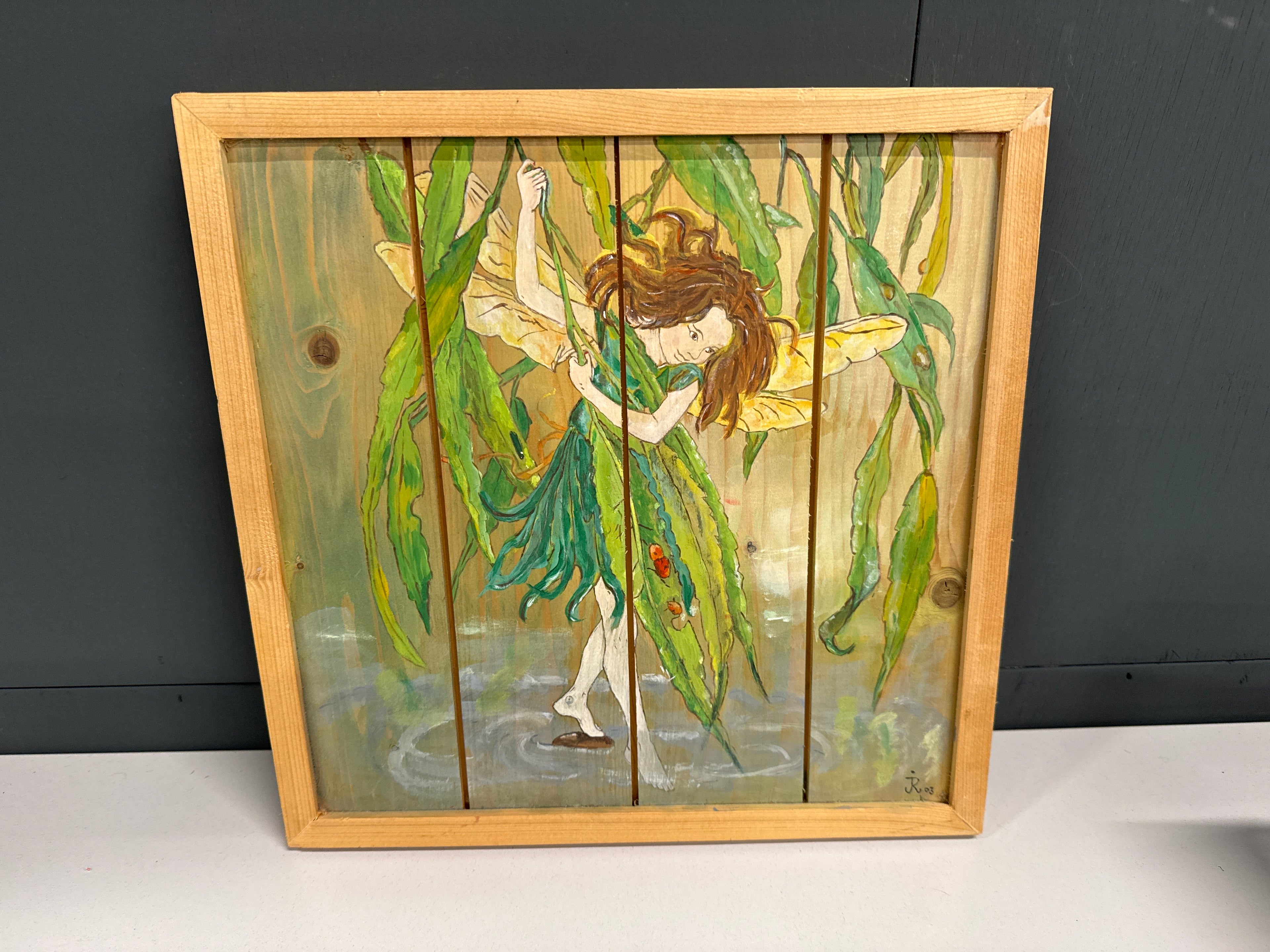 Schilderij op hout nimf groen