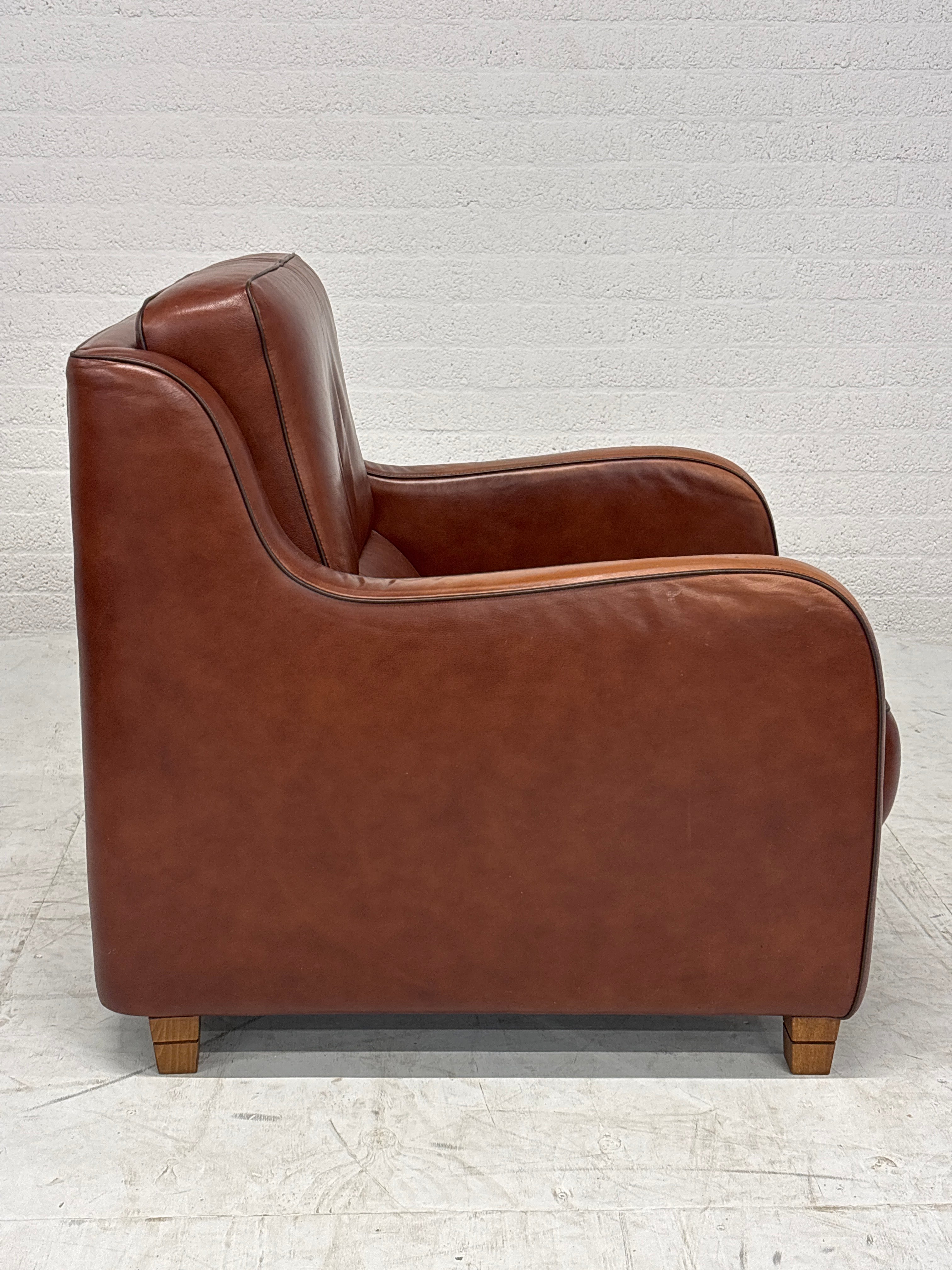 Leren Lounge Fauteuil – Cognacbruin, met donkere bies