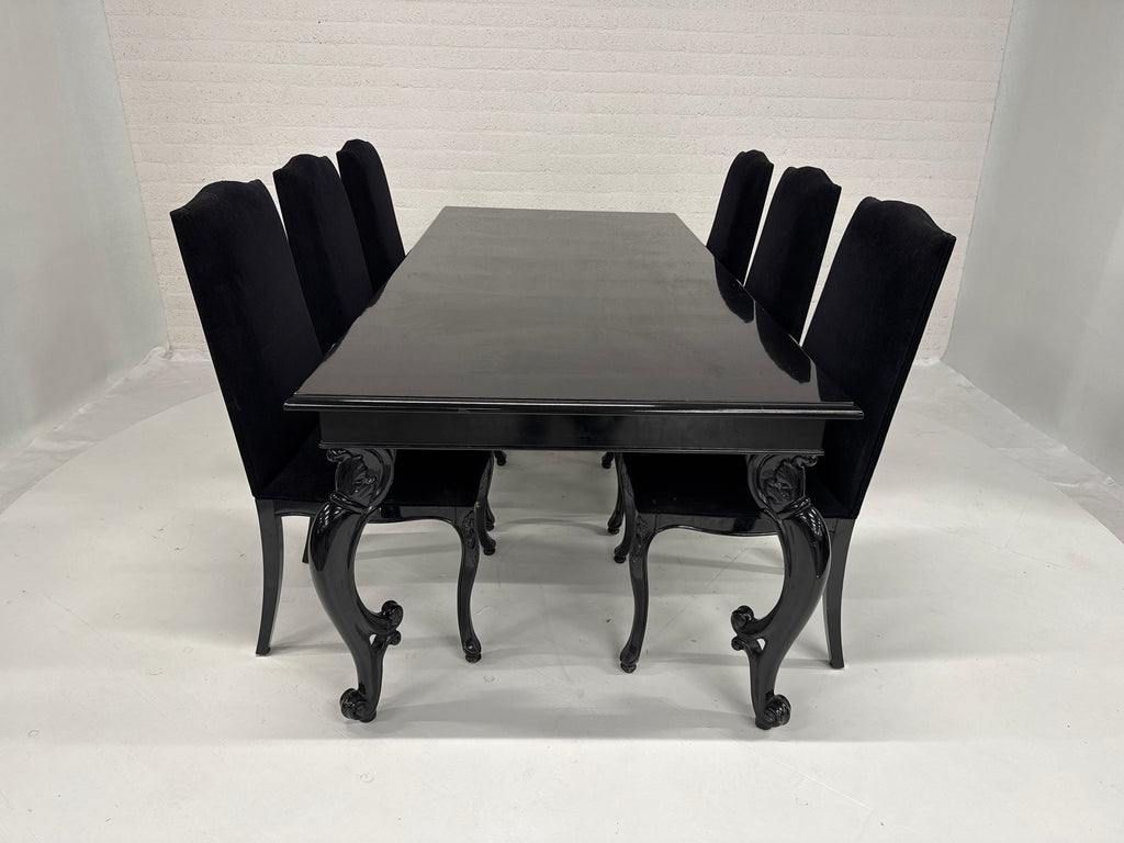 Retro barok style lak tafel met 6 bijpassende stoelen