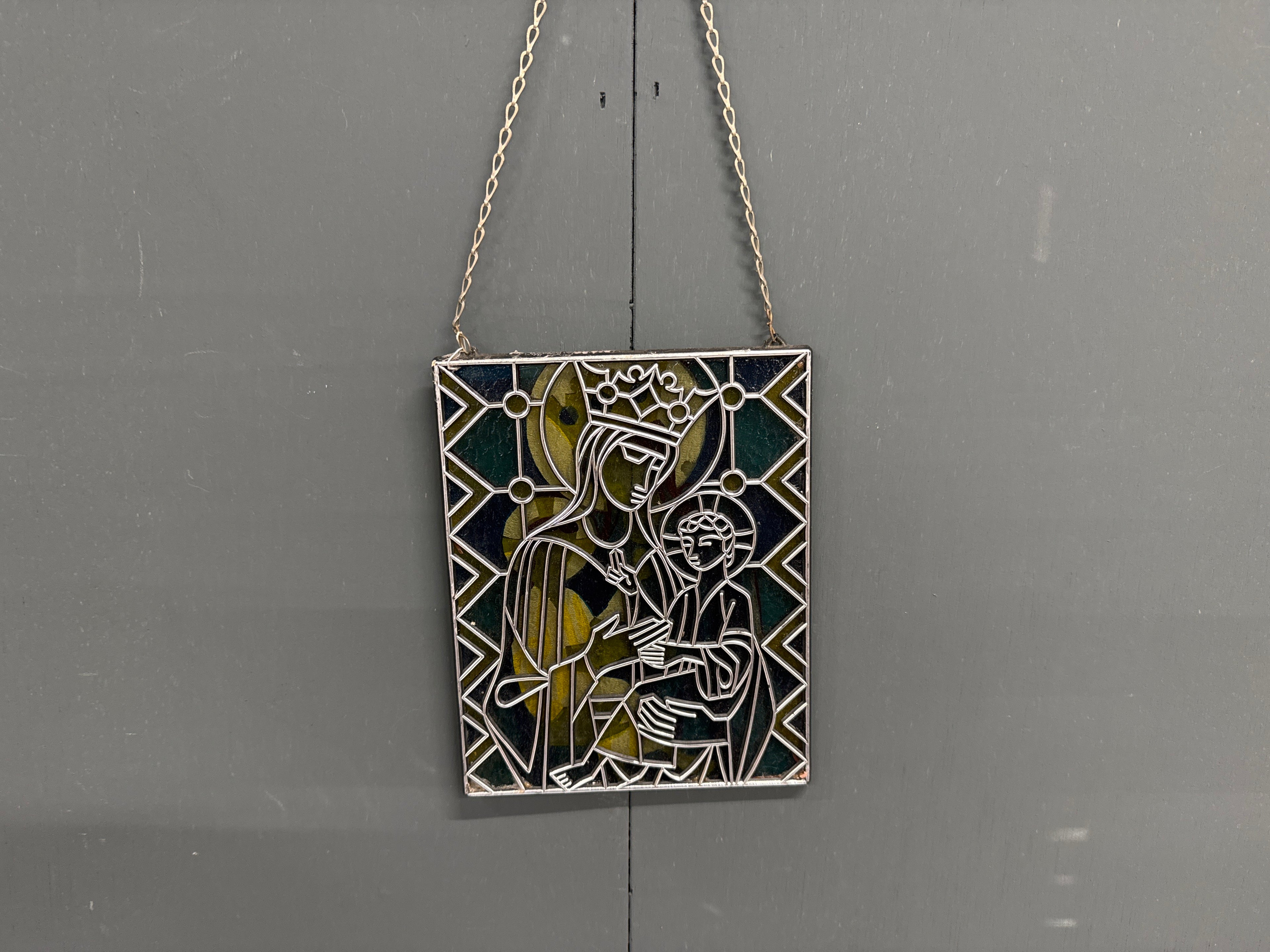 Maria Jezus metaal op glas