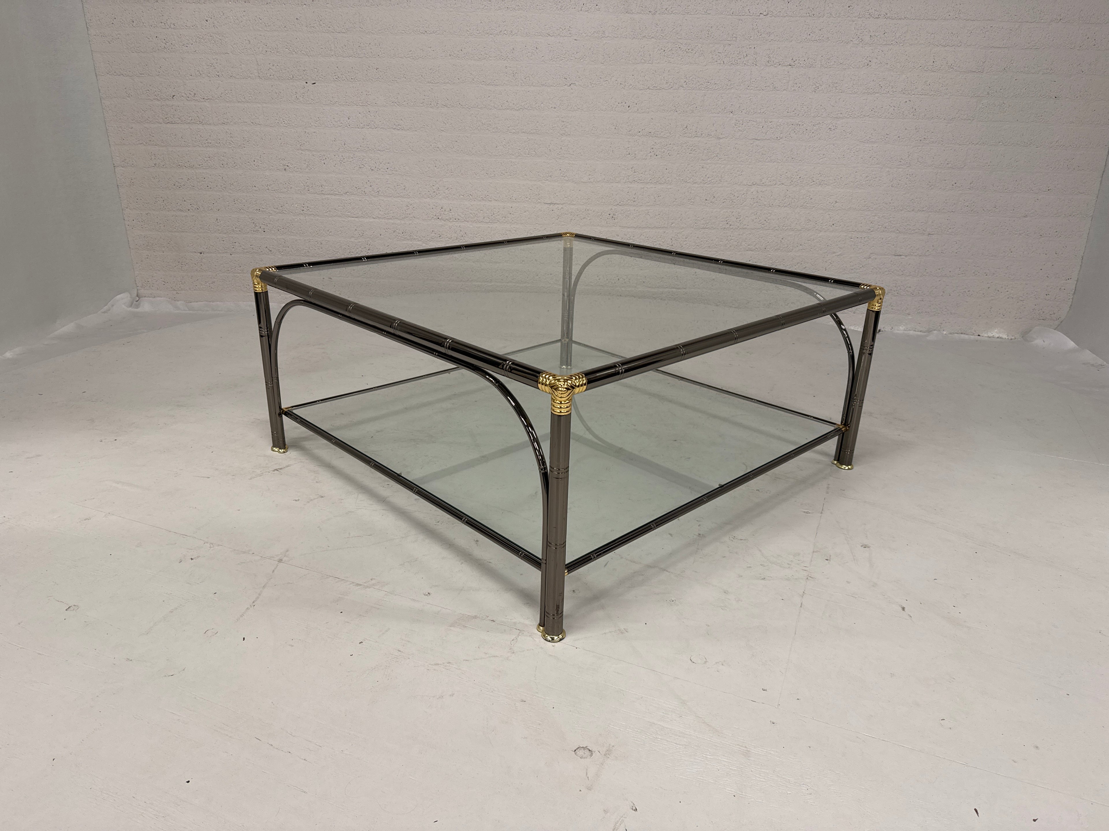 Bamboe stijl vintage glazen tafel