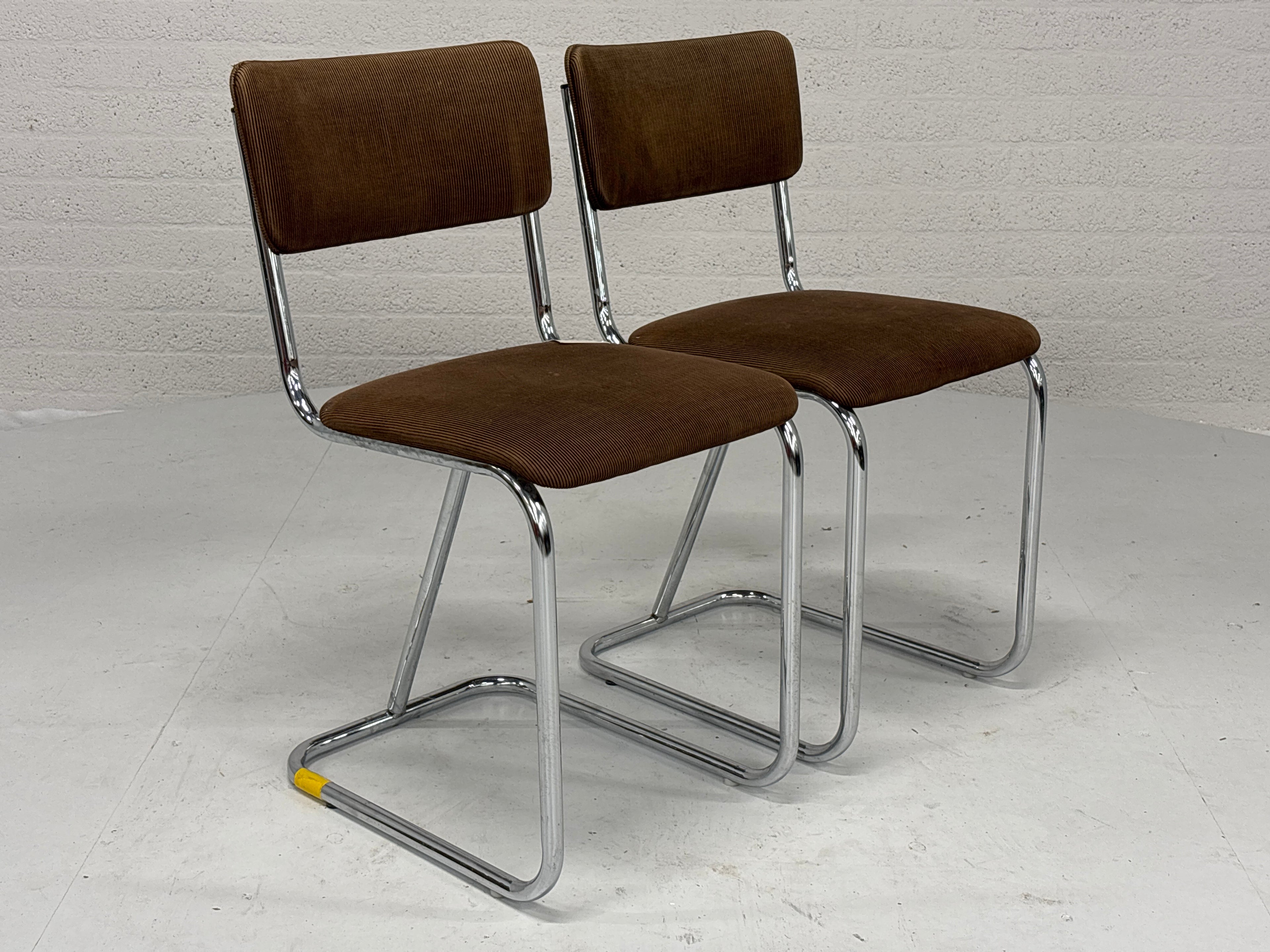 Buizen stoel bruine ribstof set 2