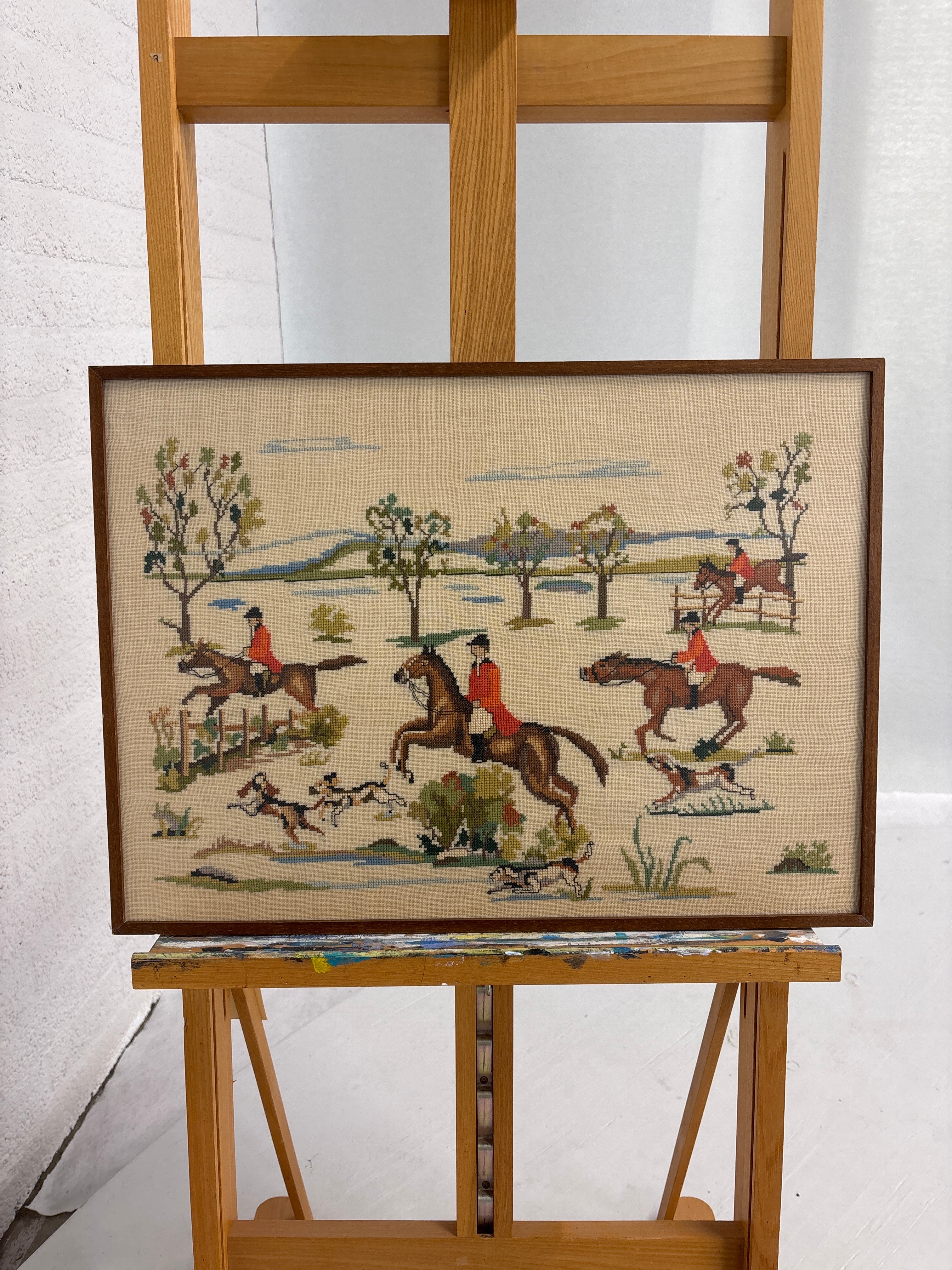 Jachtprent geborduurd