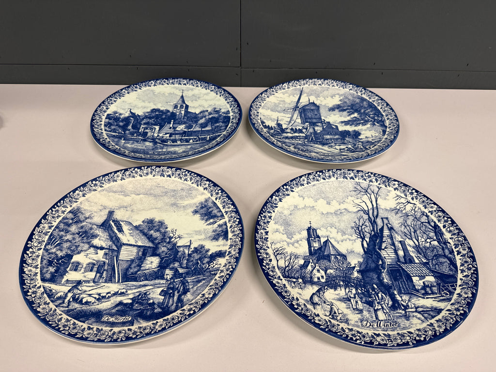 4 jaargetijden borden Delfts blauw