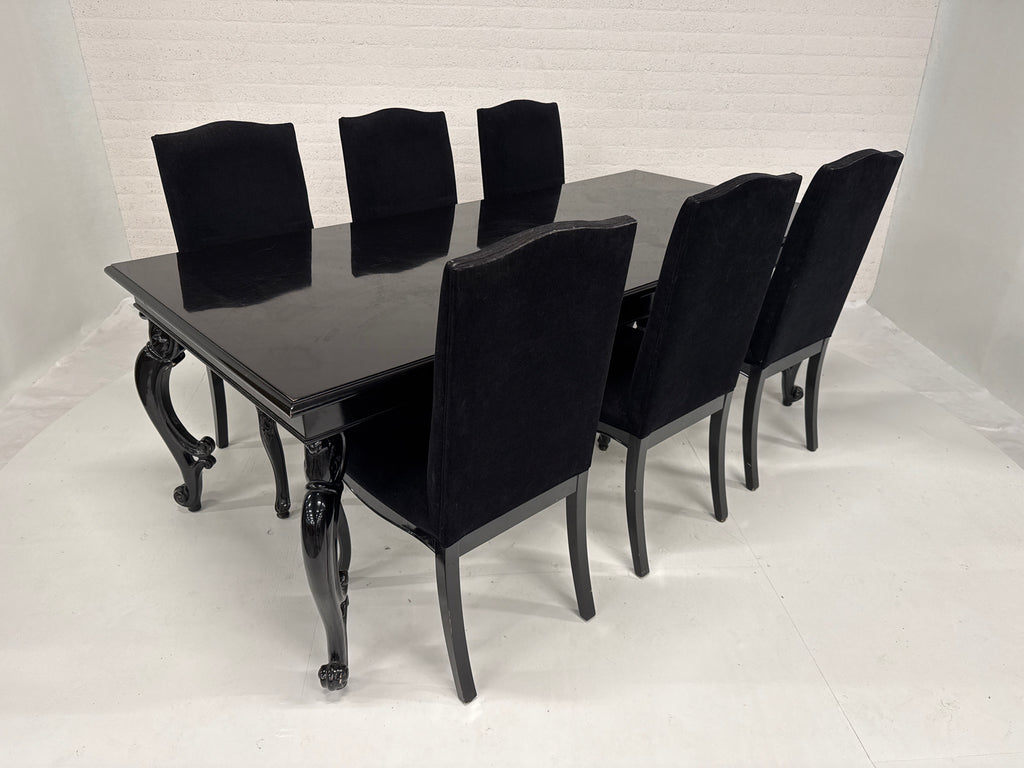 Retro barok style lak tafel met 6 bijpassende stoelen