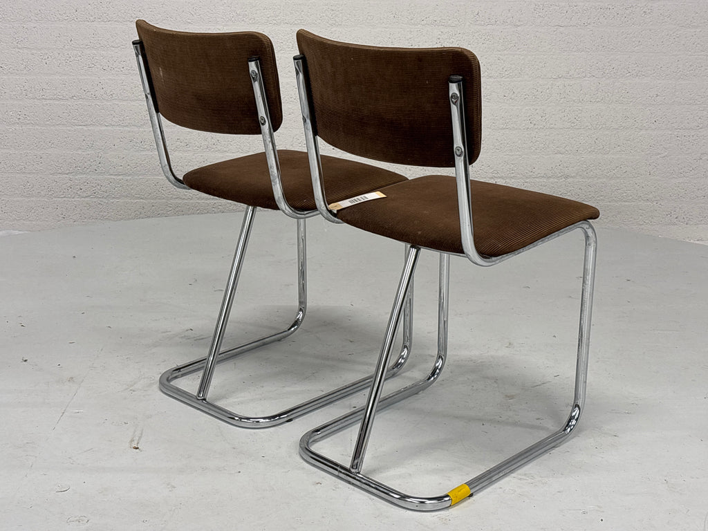 Buizen stoel bruine ribstof set 2