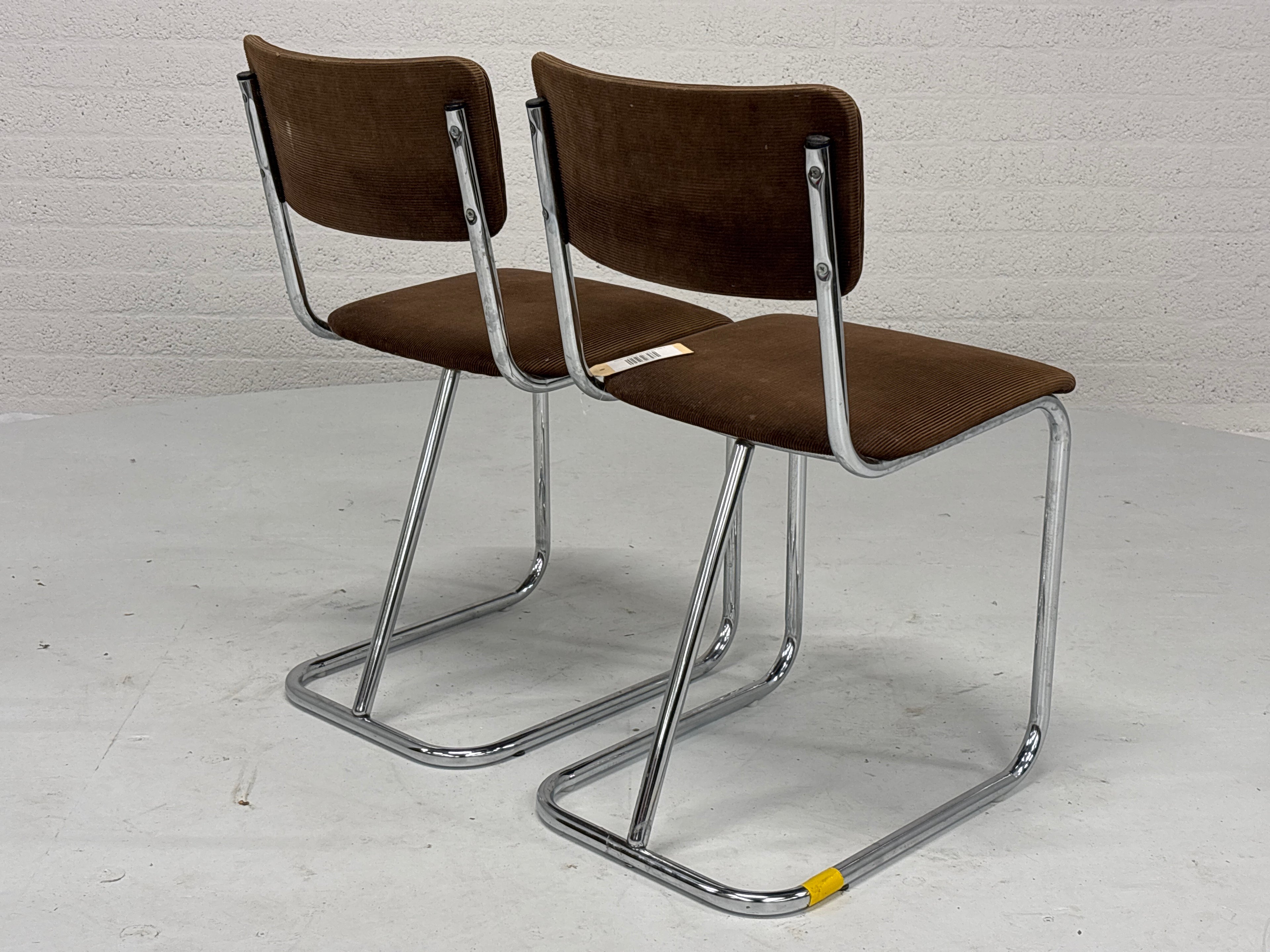 Buizen stoel bruine ribstof set 2