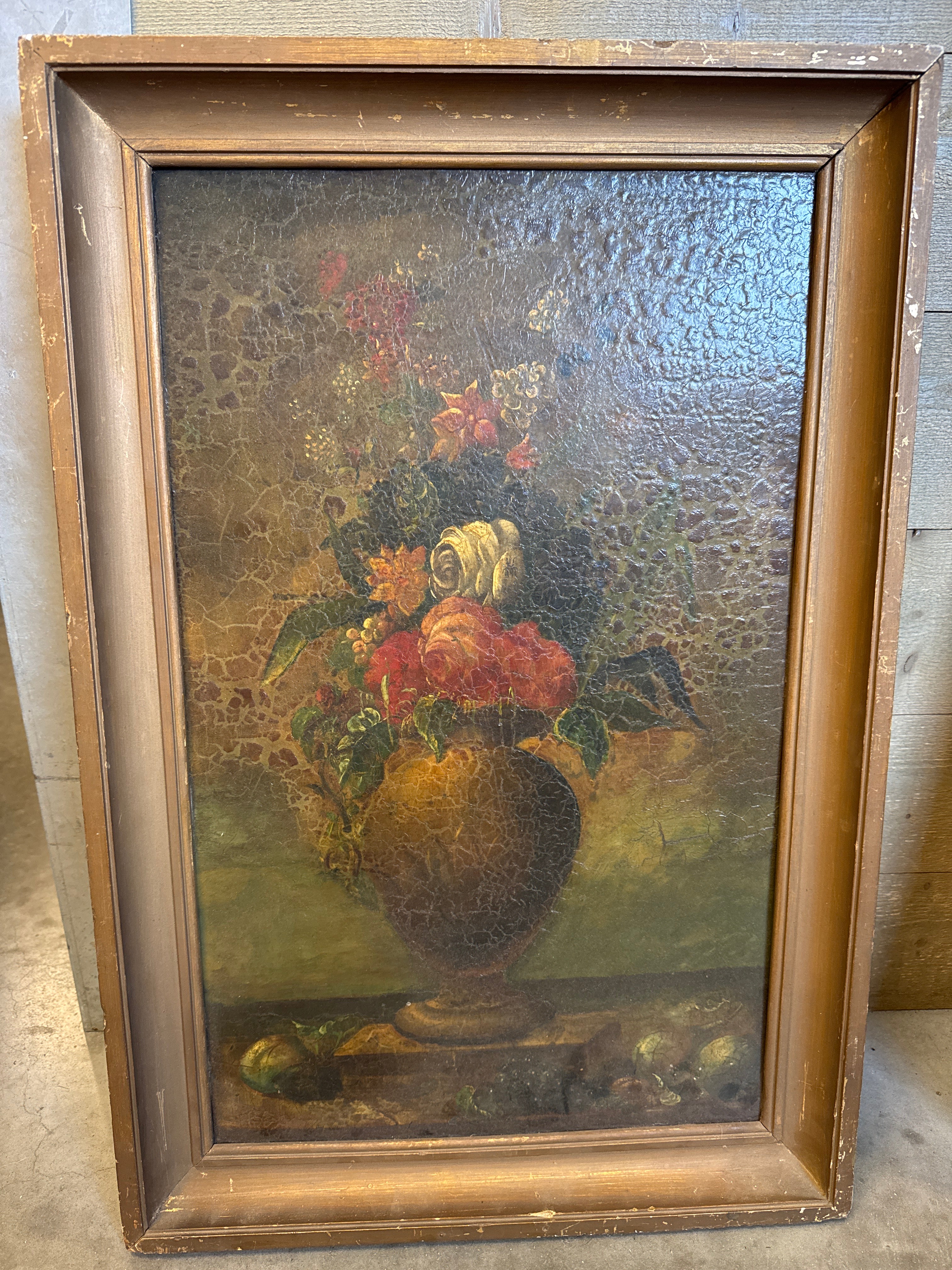 Vintage schilderij bloemstilleven met lijst