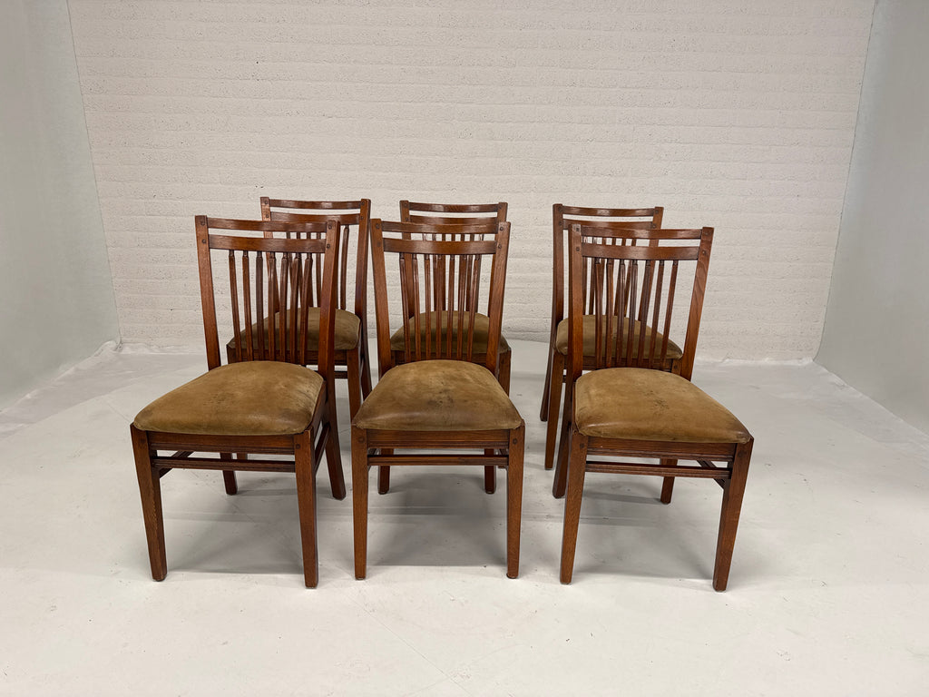 Set 6 kwaliteit Bannink eetkamer stoelen met leer