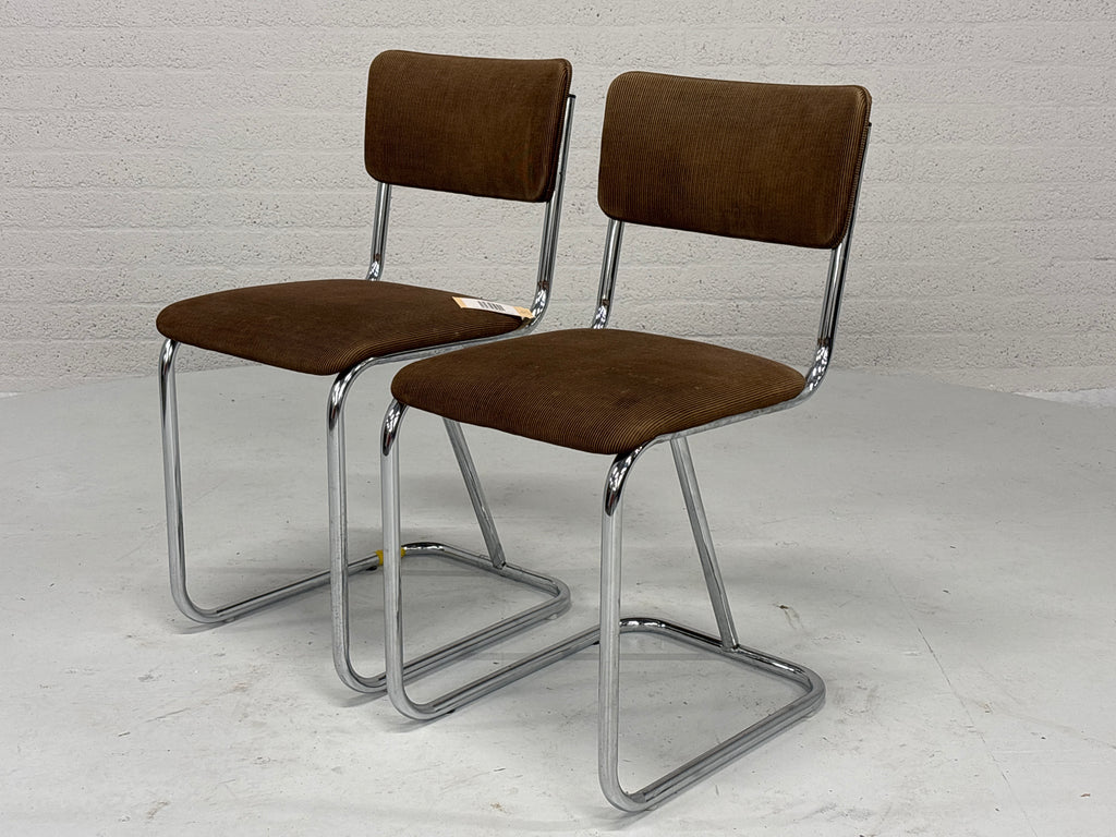 Buizen stoel bruine ribstof set 2