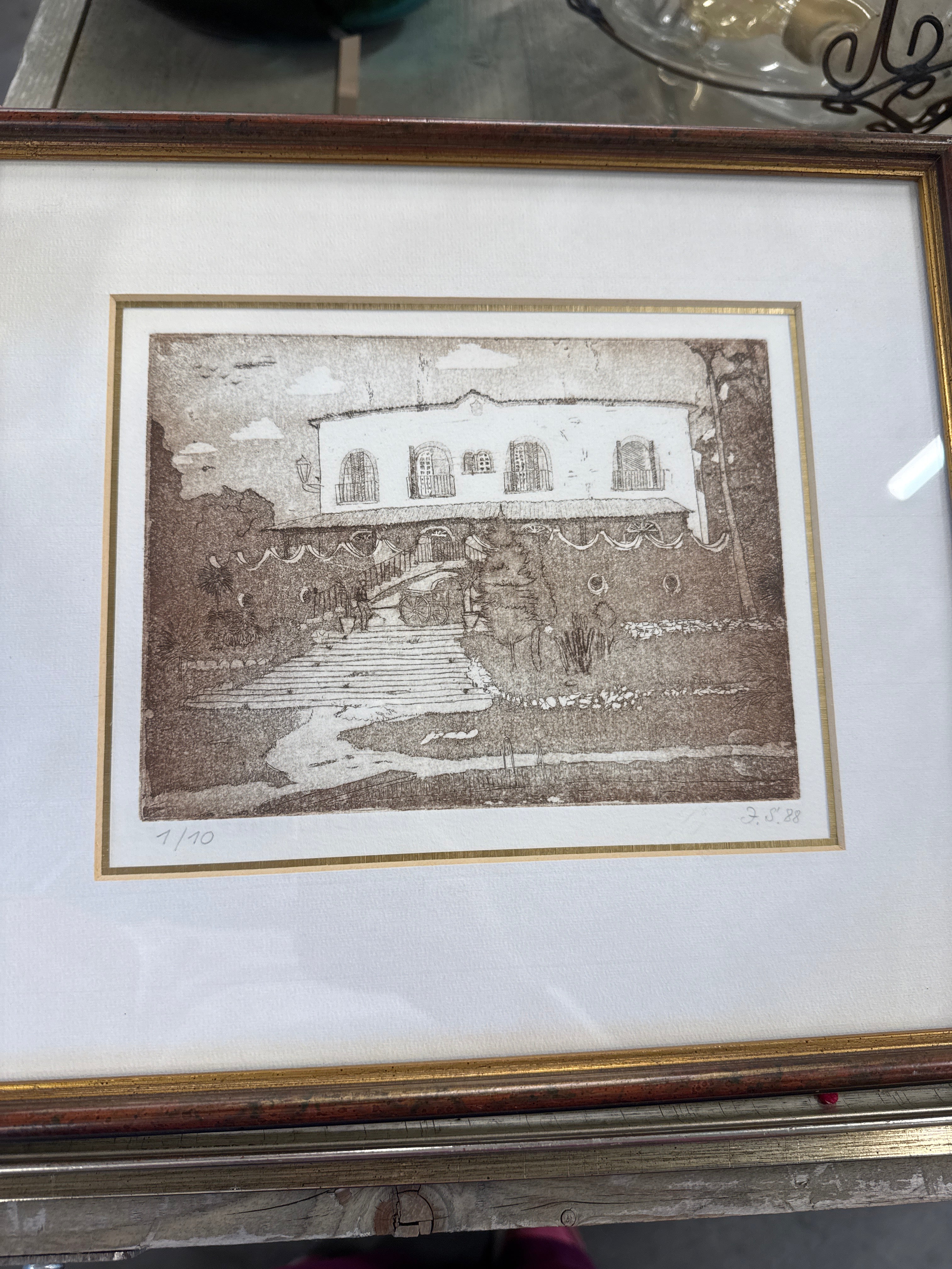 Ets uit 1988 sepia aquatint