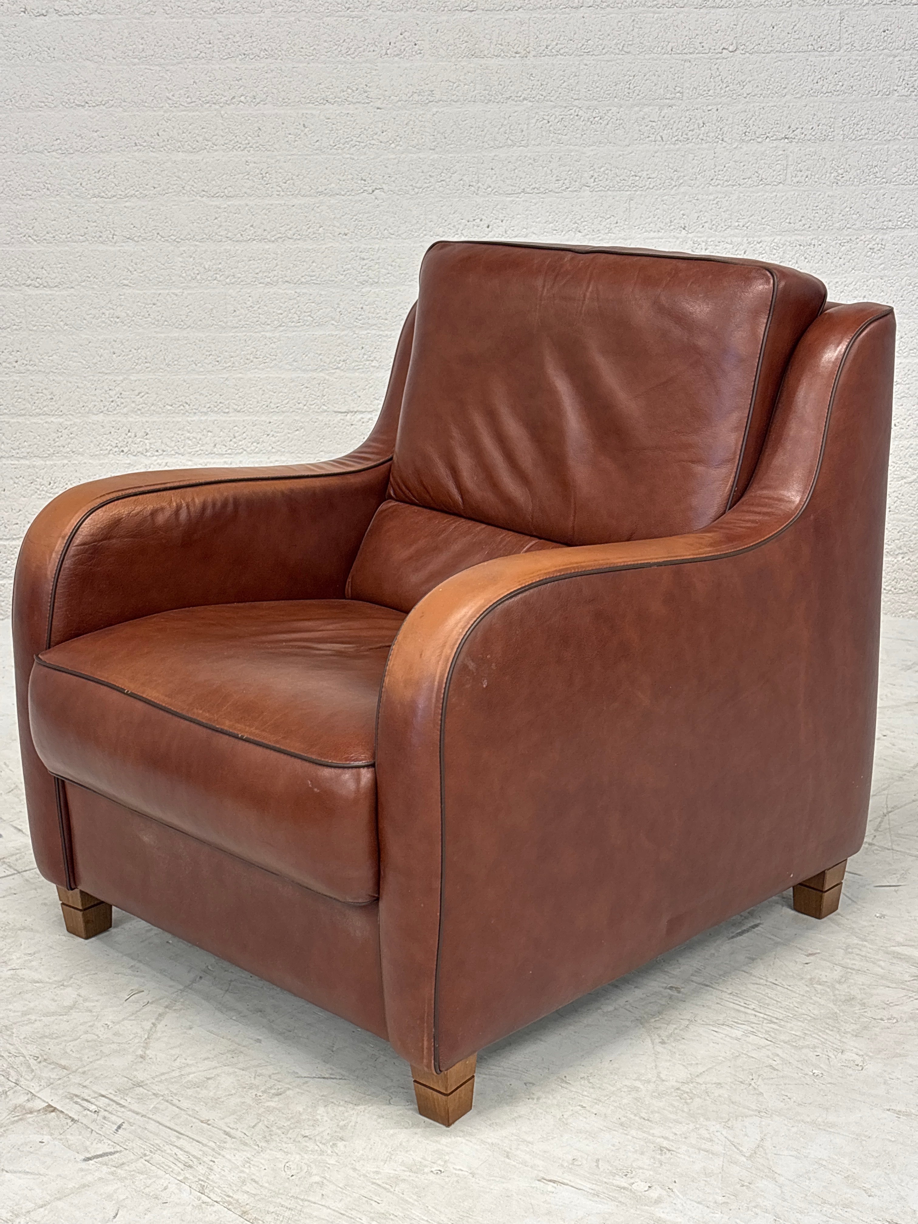 Leren Lounge Fauteuil – Cognacbruin, met donkere bies
