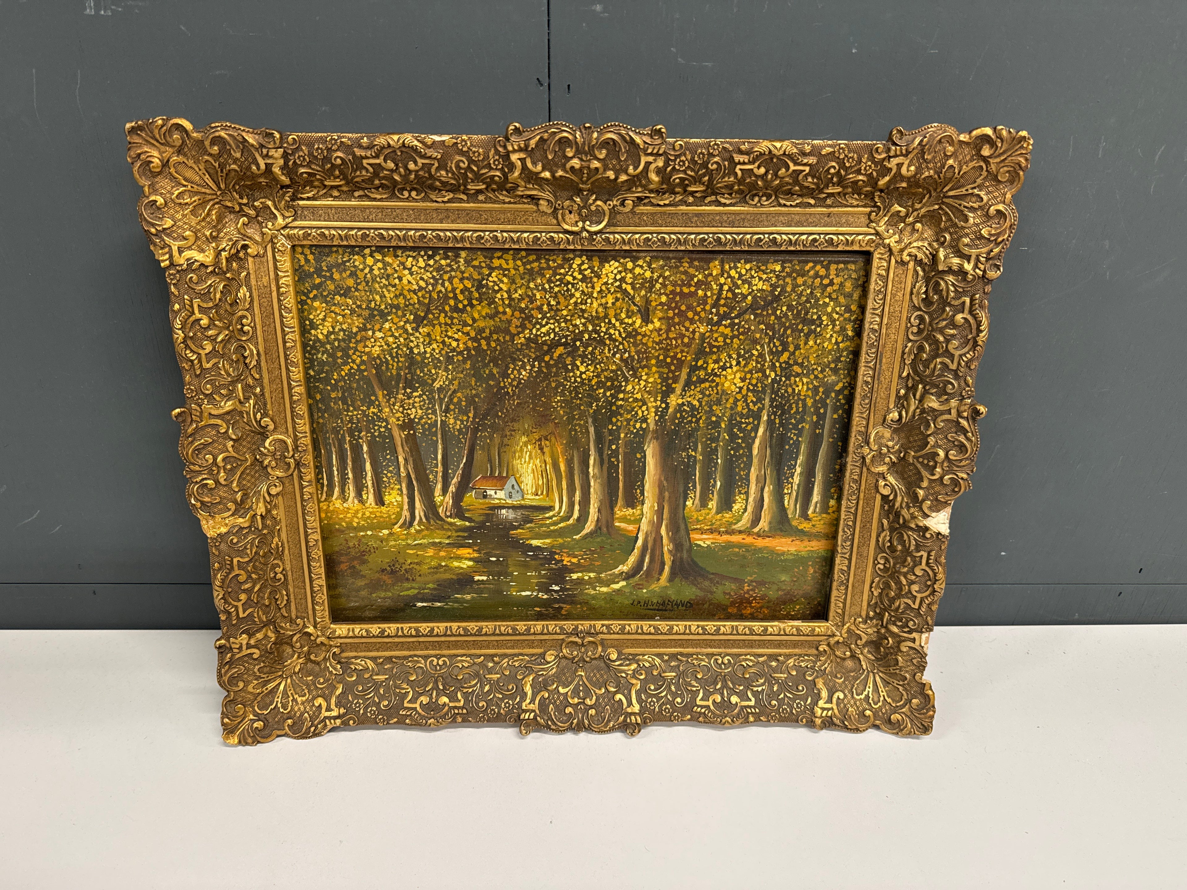 Schilderij huisje in het bos