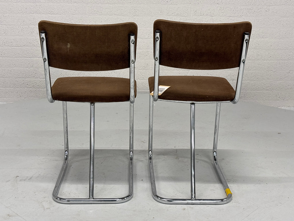 Buizen stoel bruine ribstof set 2