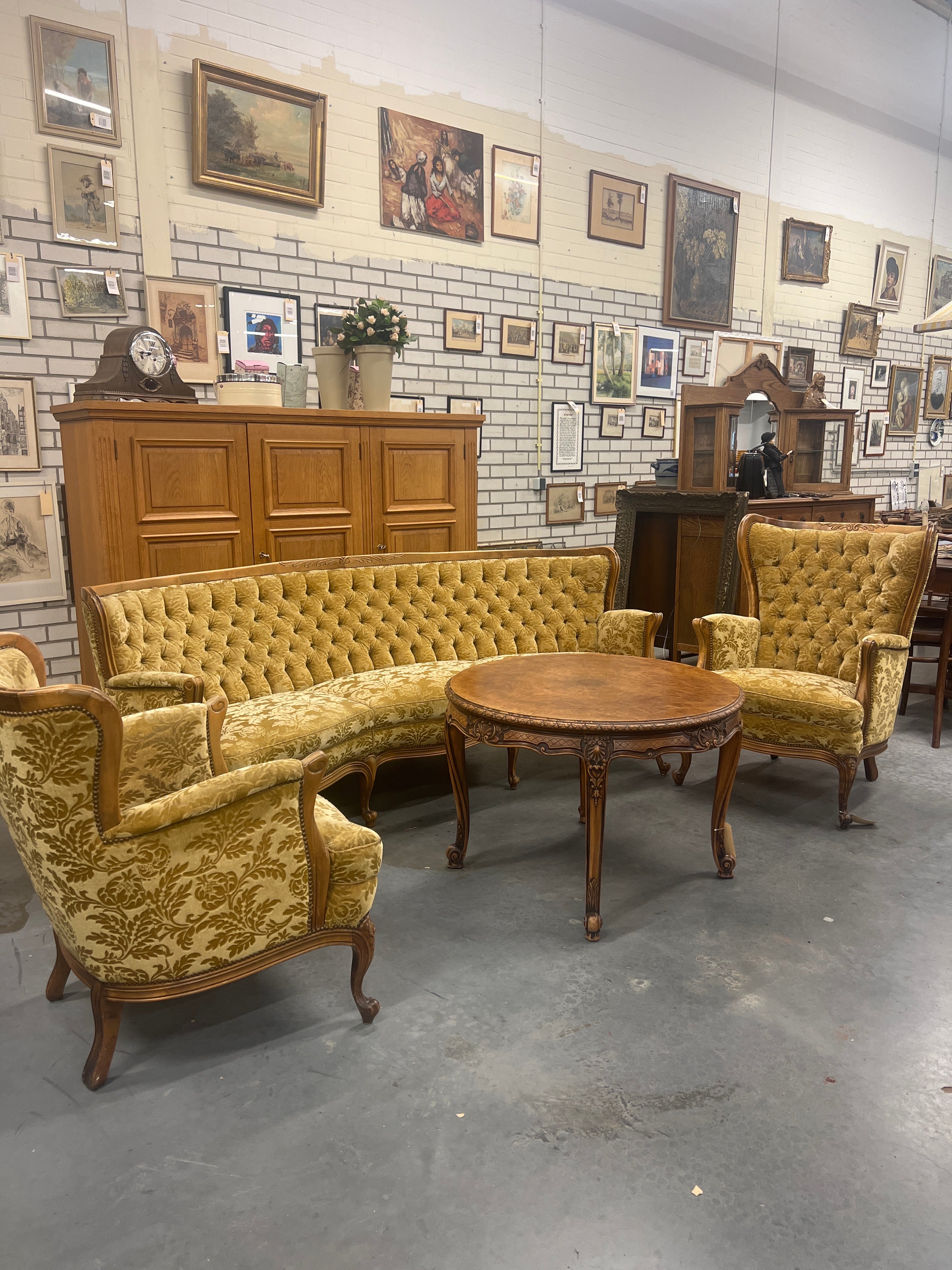 3-delige Louis XV Salonset – Bank en 2 Fauteuils