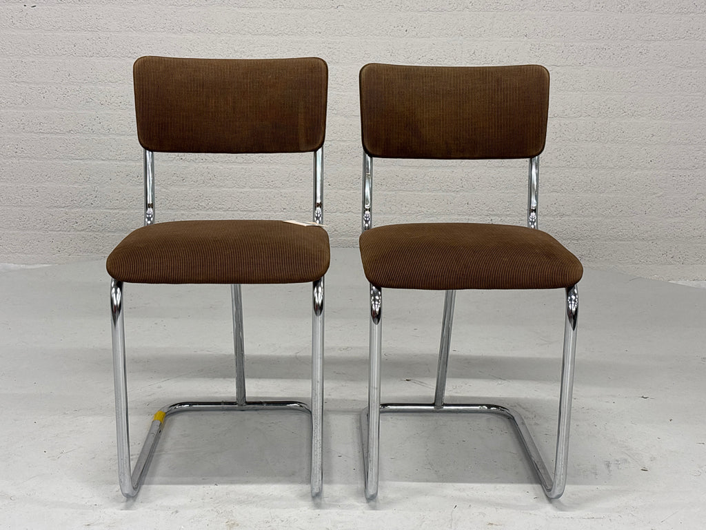 Buizen stoel bruine ribstof set 2