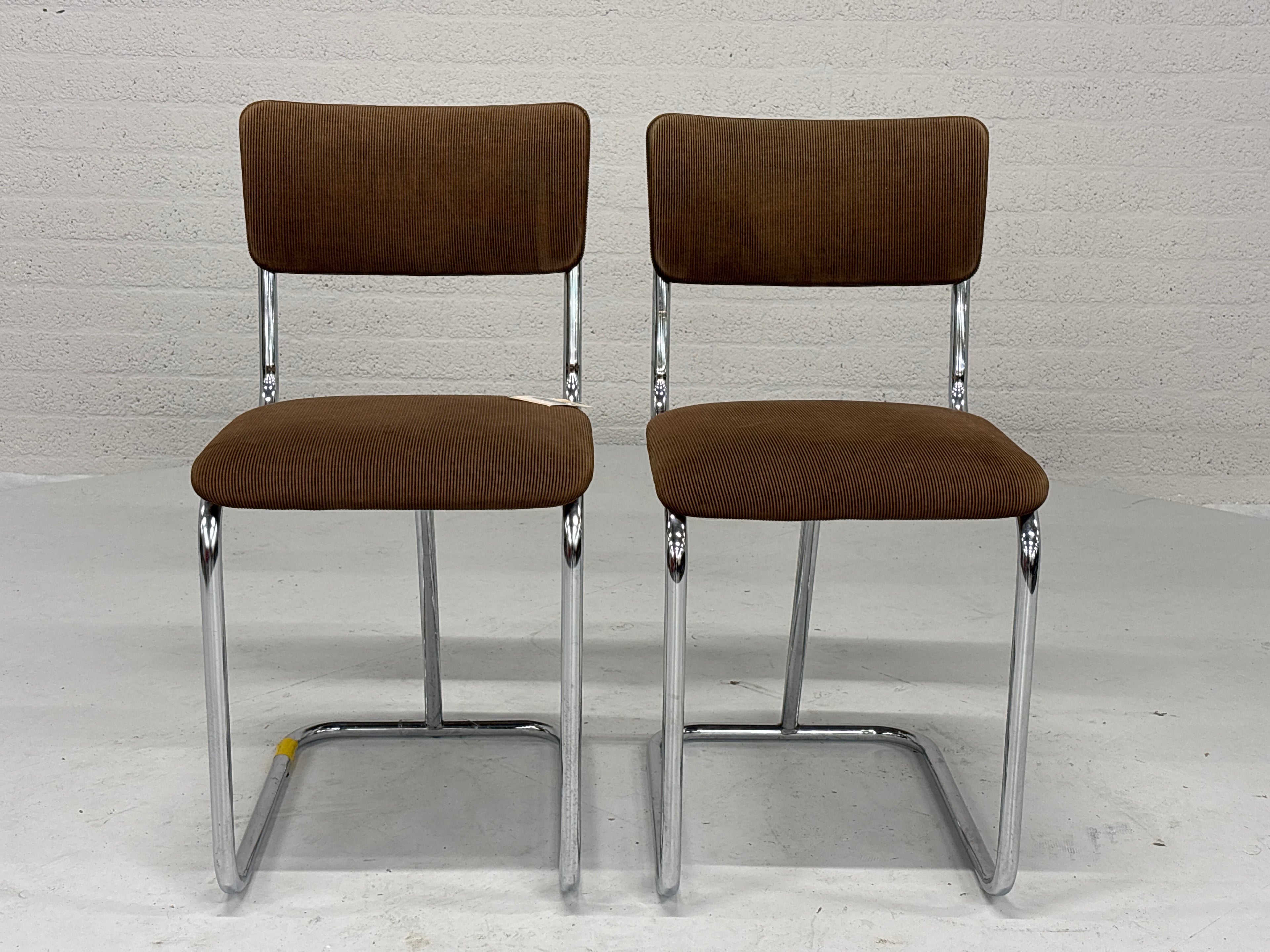 Buizen stoel bruine ribstof set 2