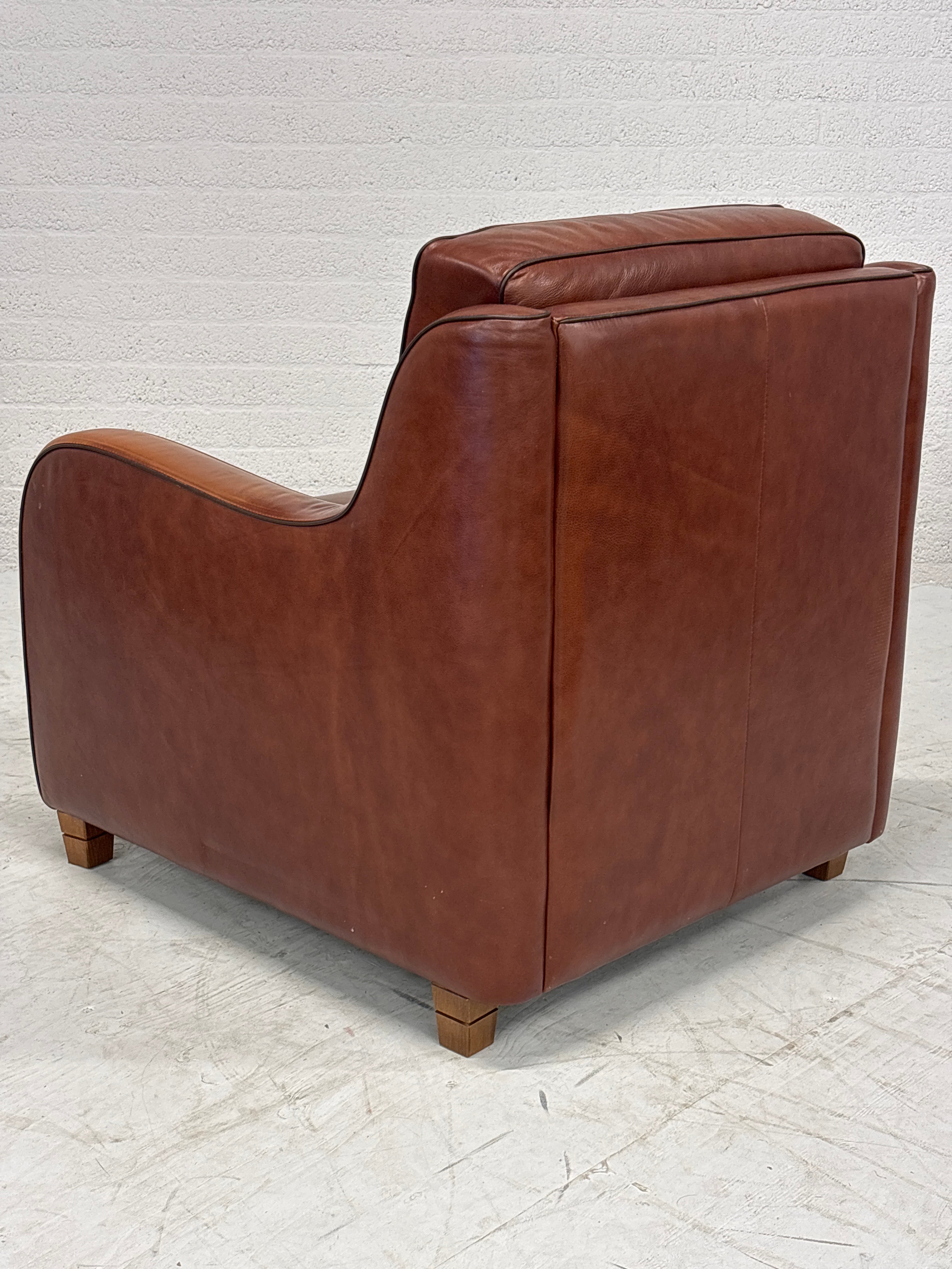 Leren Lounge Fauteuil – Cognacbruin, met donkere bies