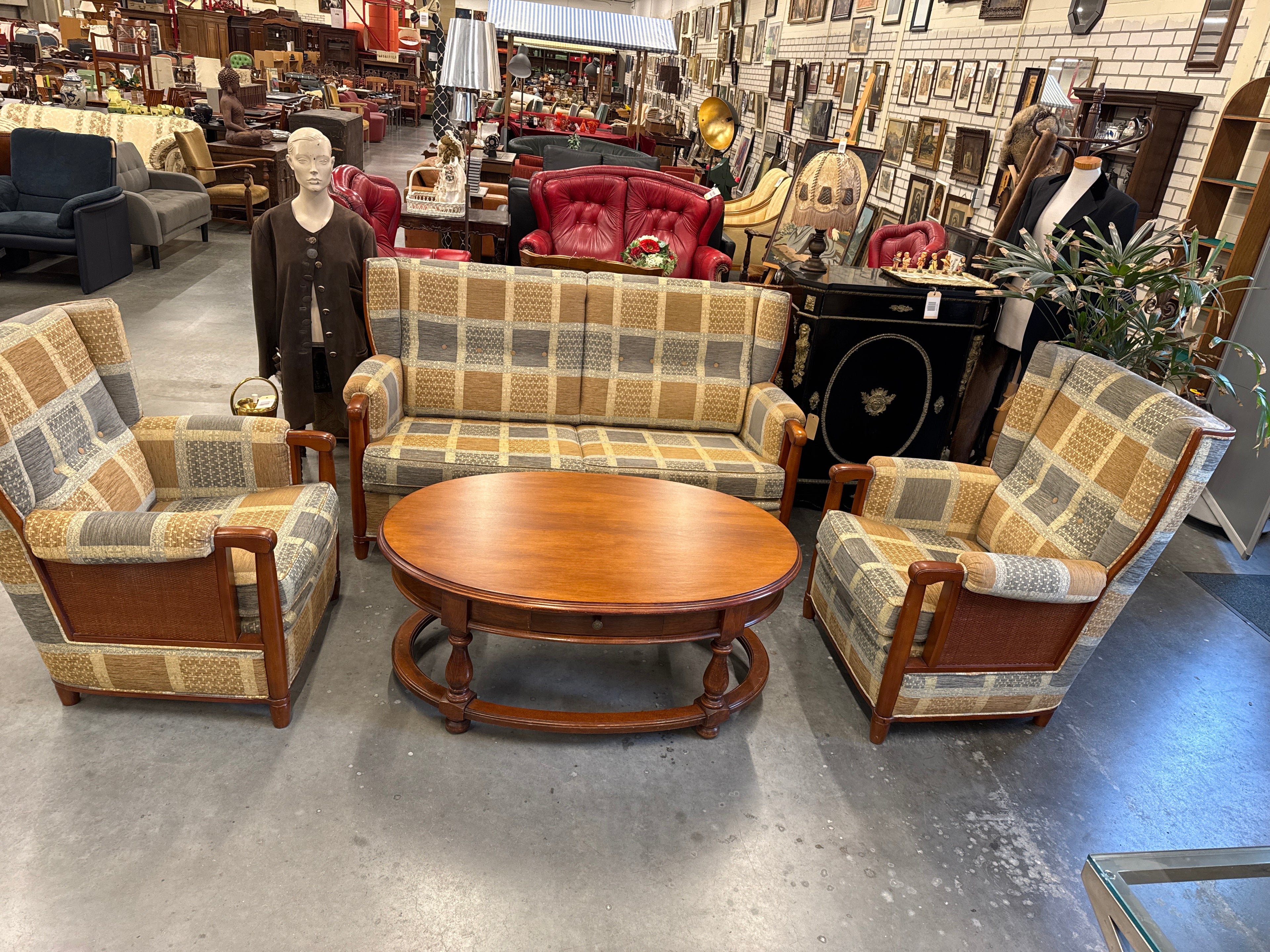 Bankstel 3 delig stof en hout