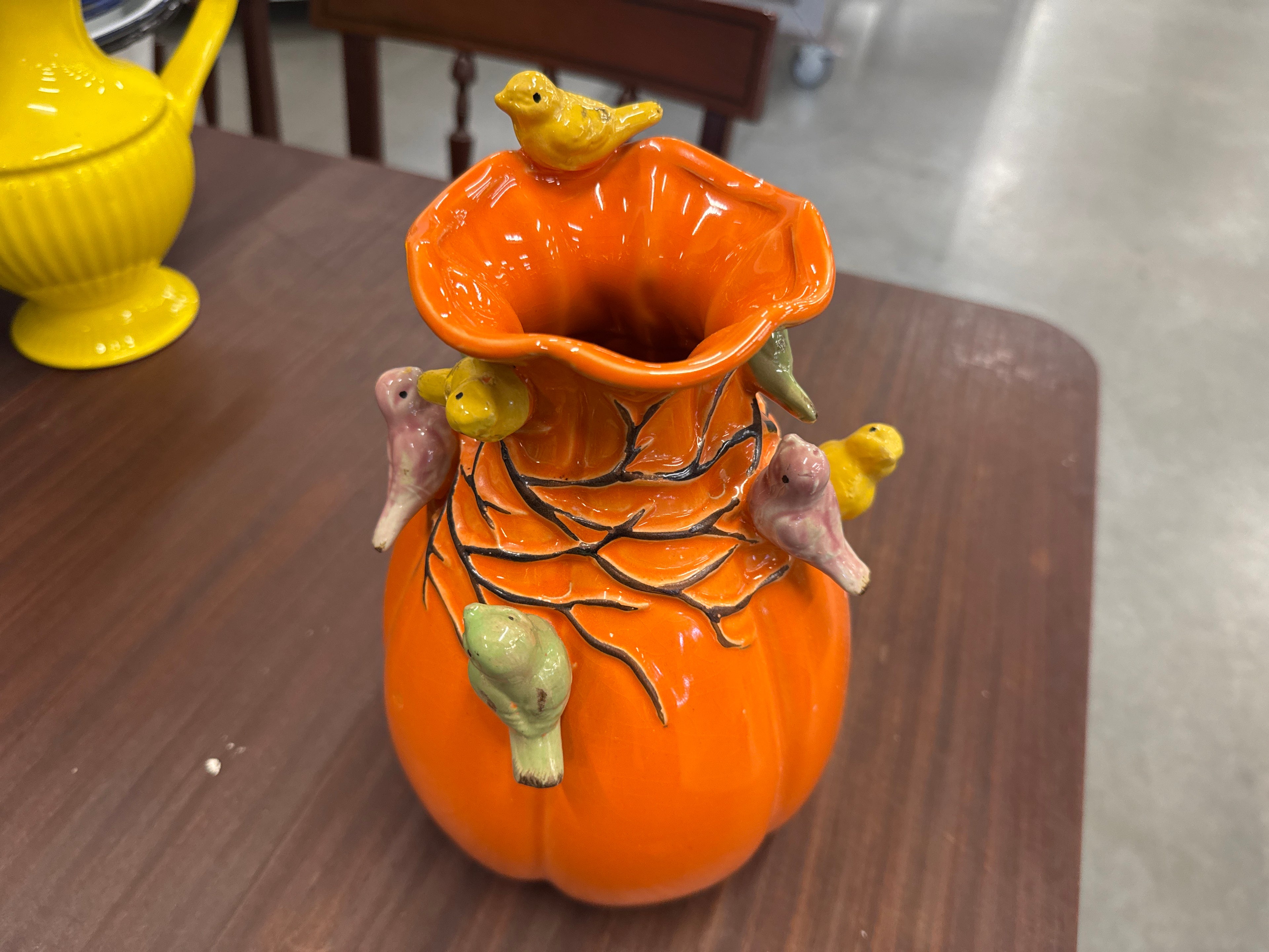 Vaas aardewerk oranje birdy