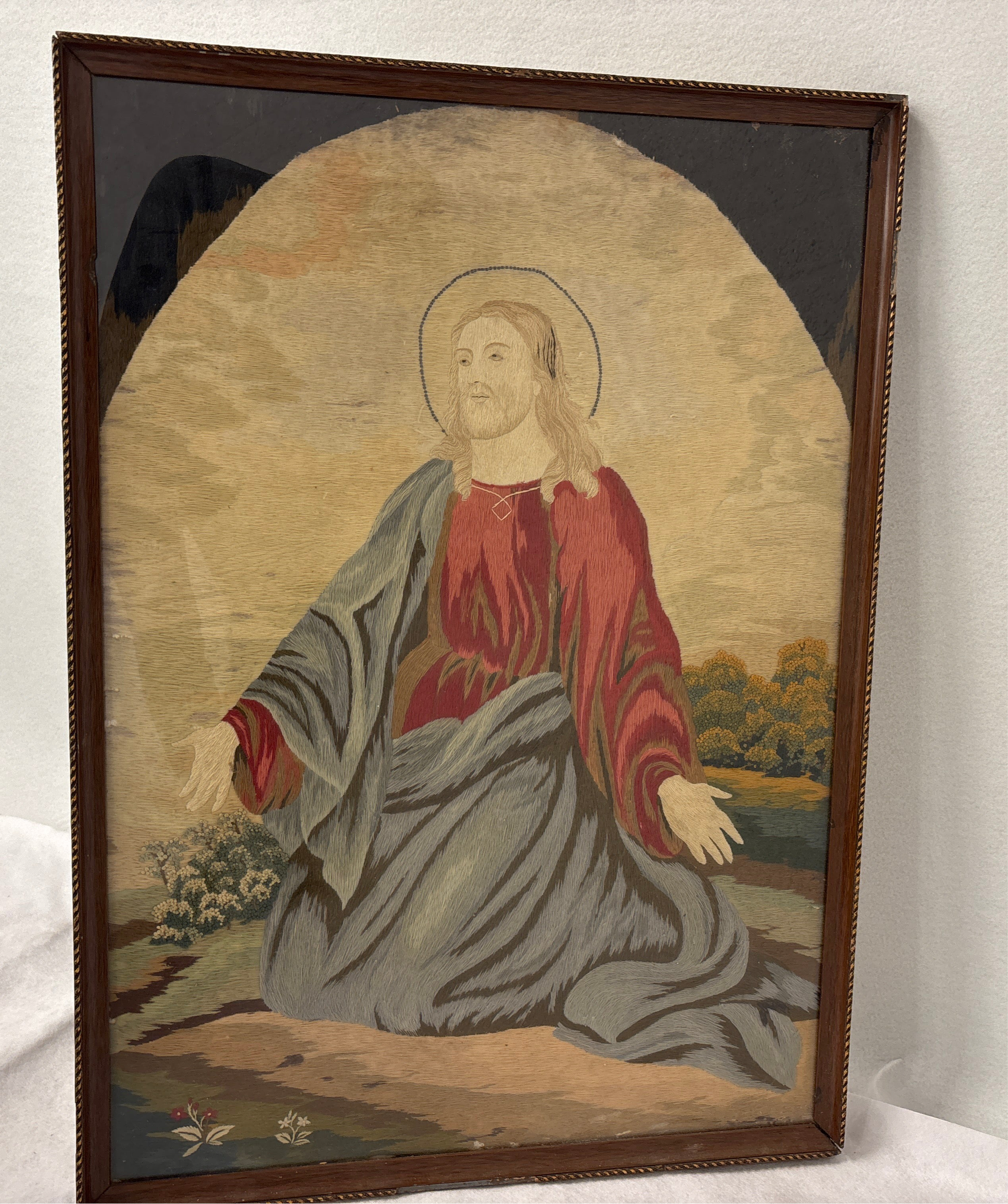 Christus borduurwerk op altaar kleed