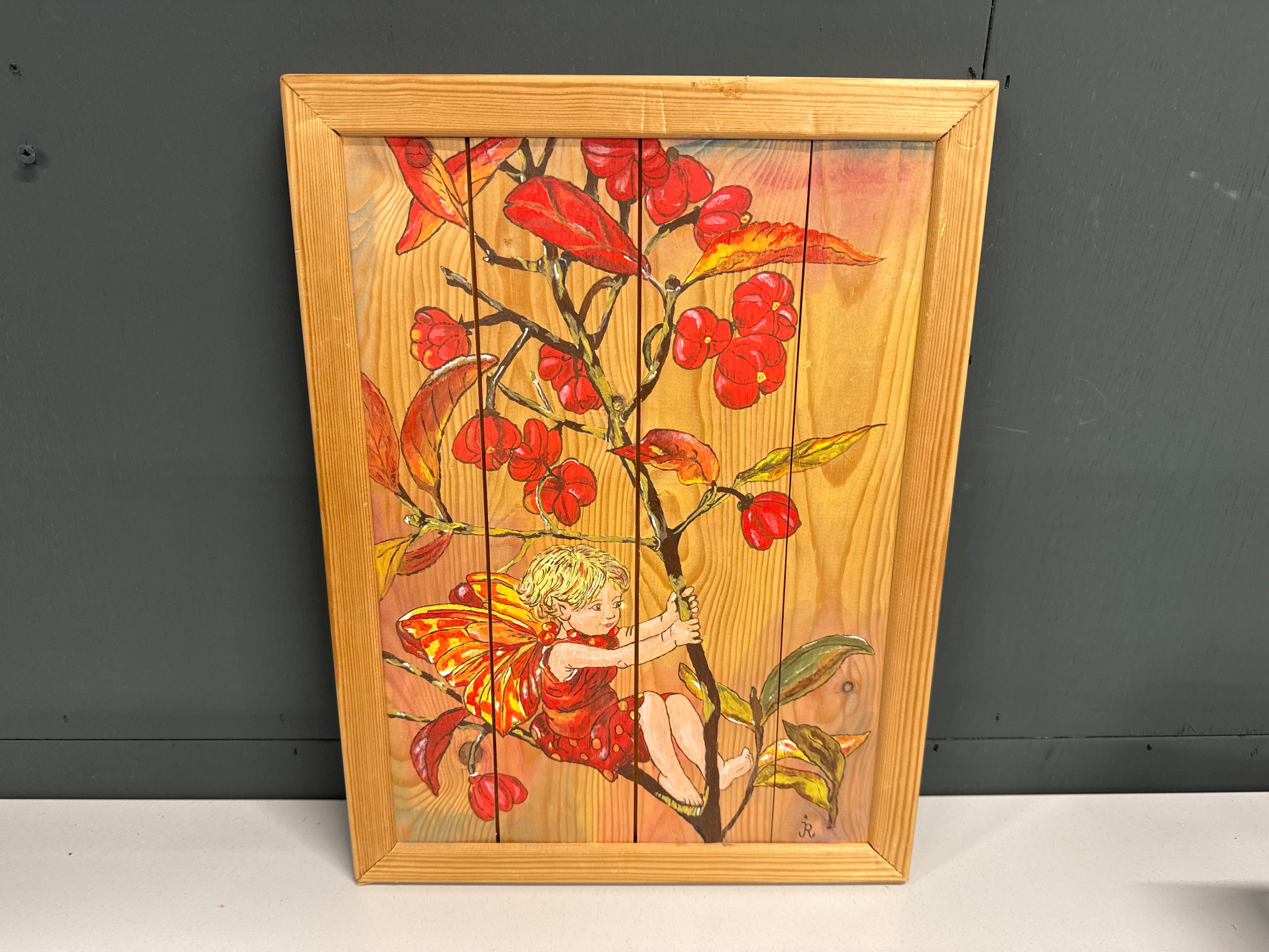 Schilderij op hout nimf rood