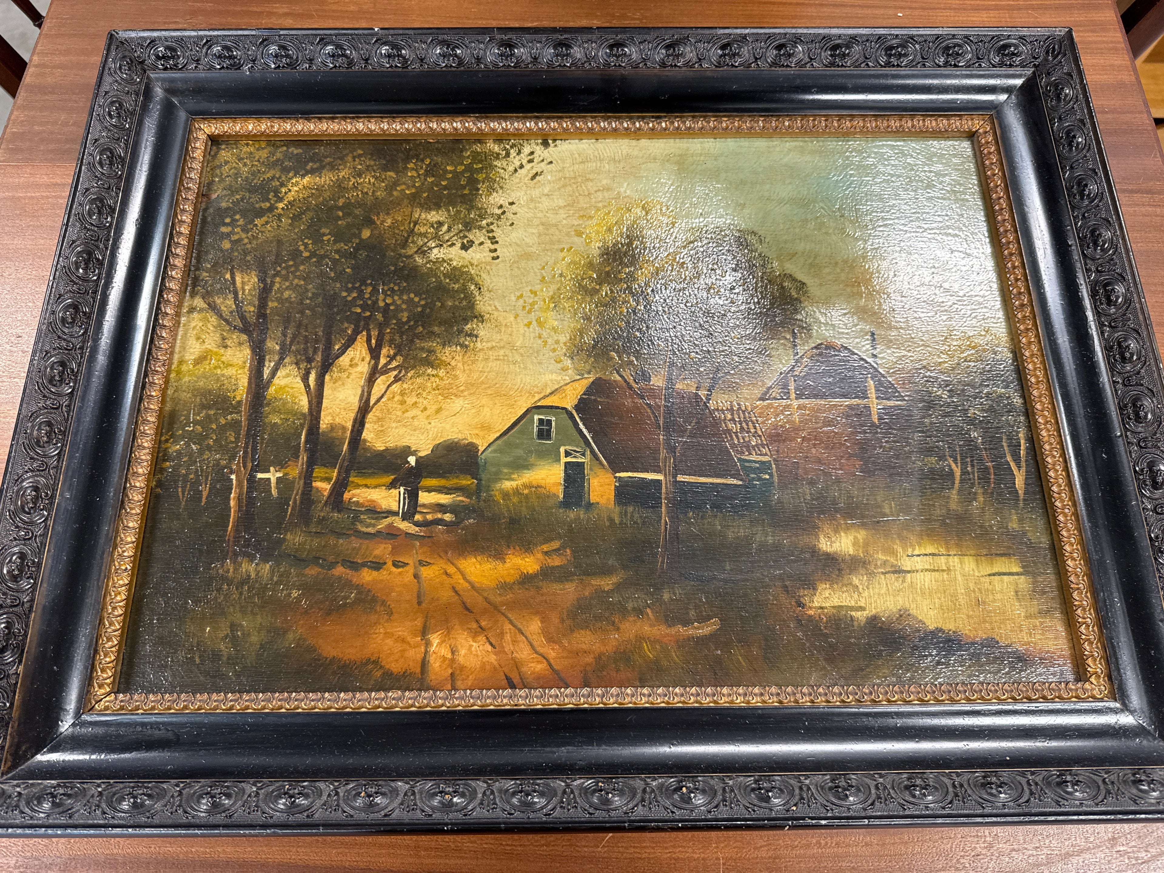 Schilderij boerderij zwarte lijst