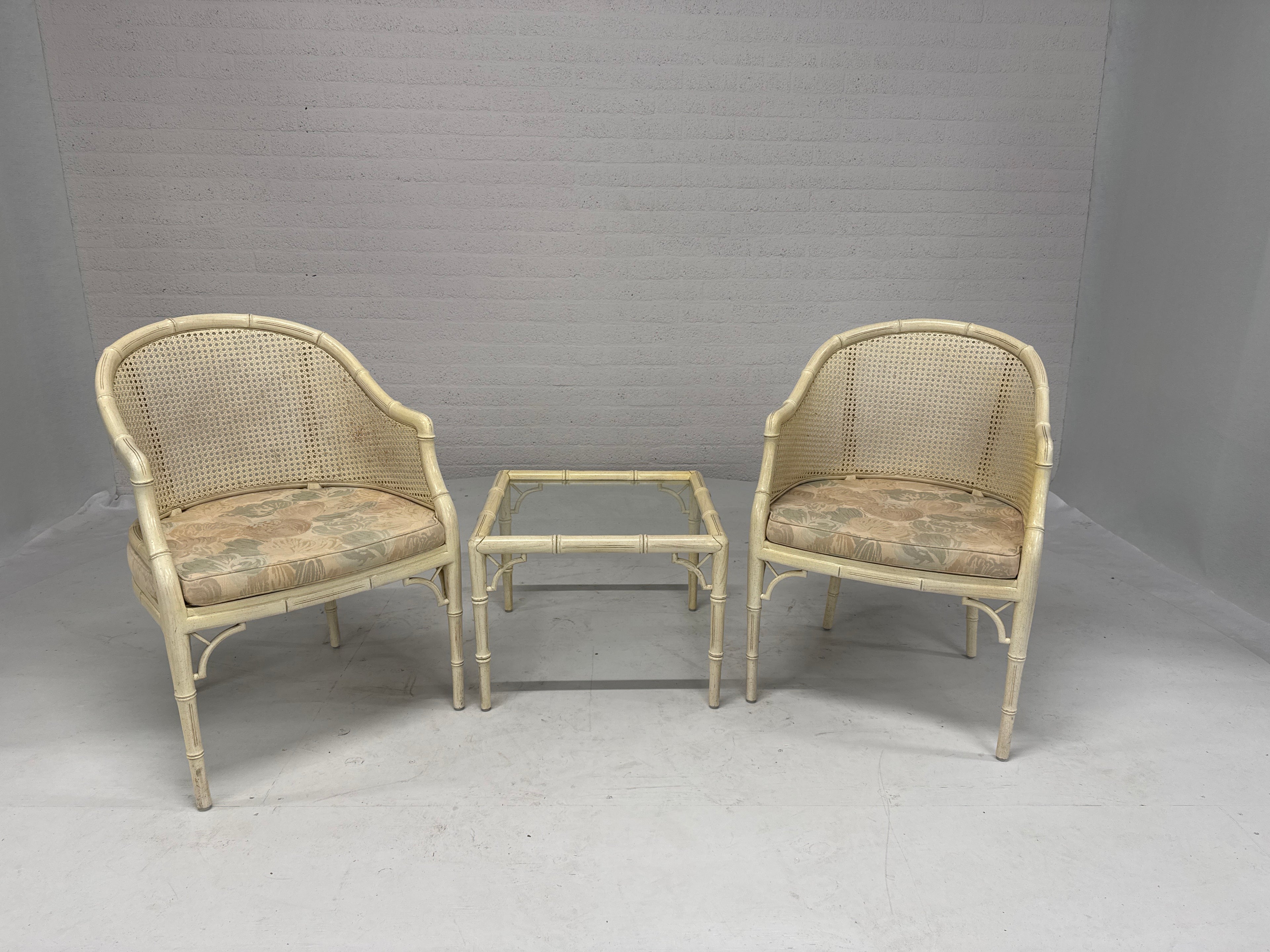 Set rotan style met tafeltje glas