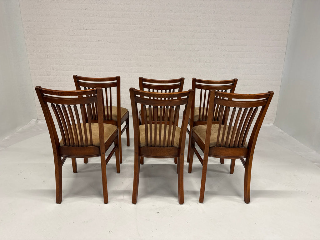 Set 6 kwaliteit Bannink eetkamer stoelen met leer