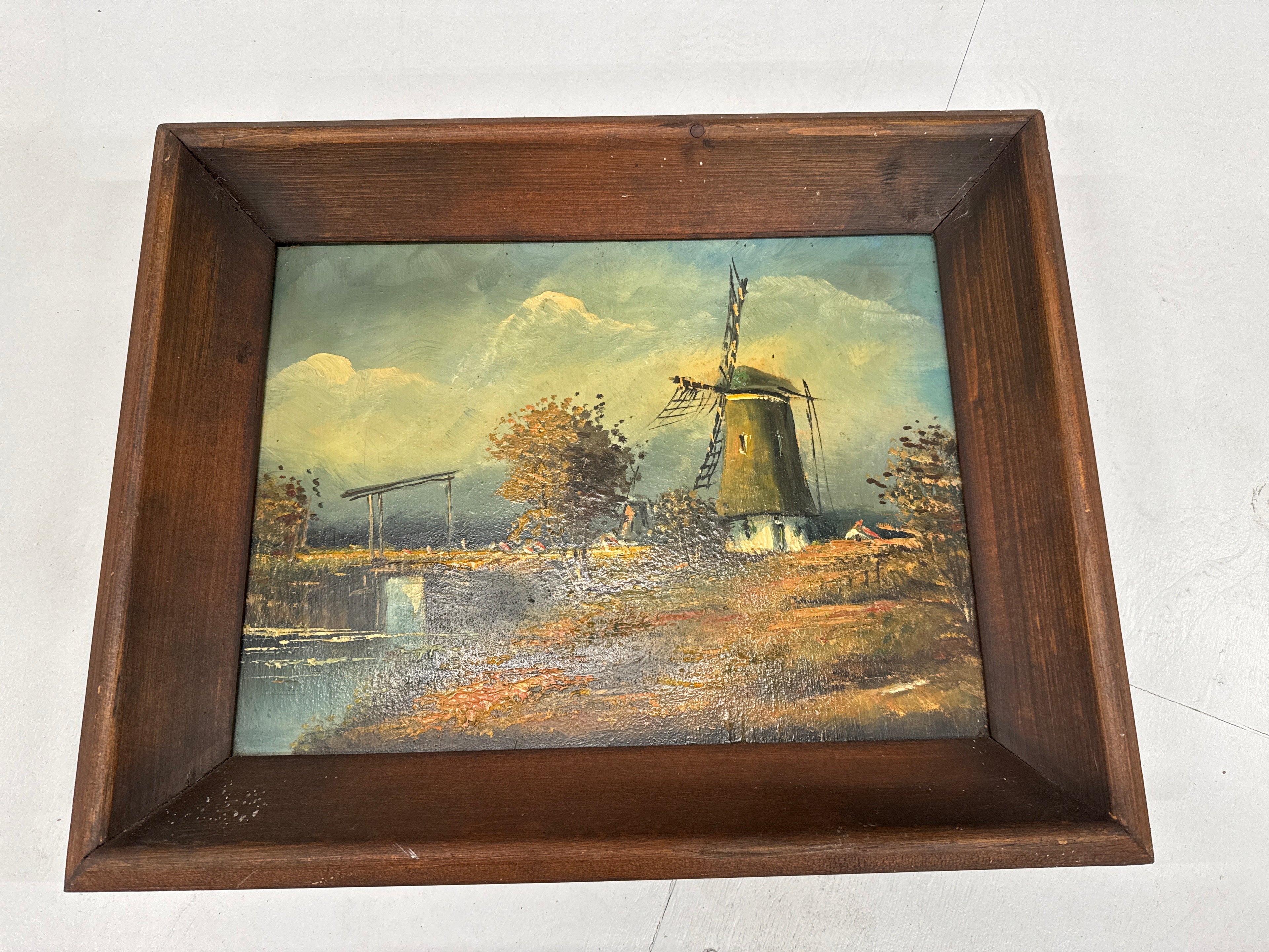 Schilderij molen op hout