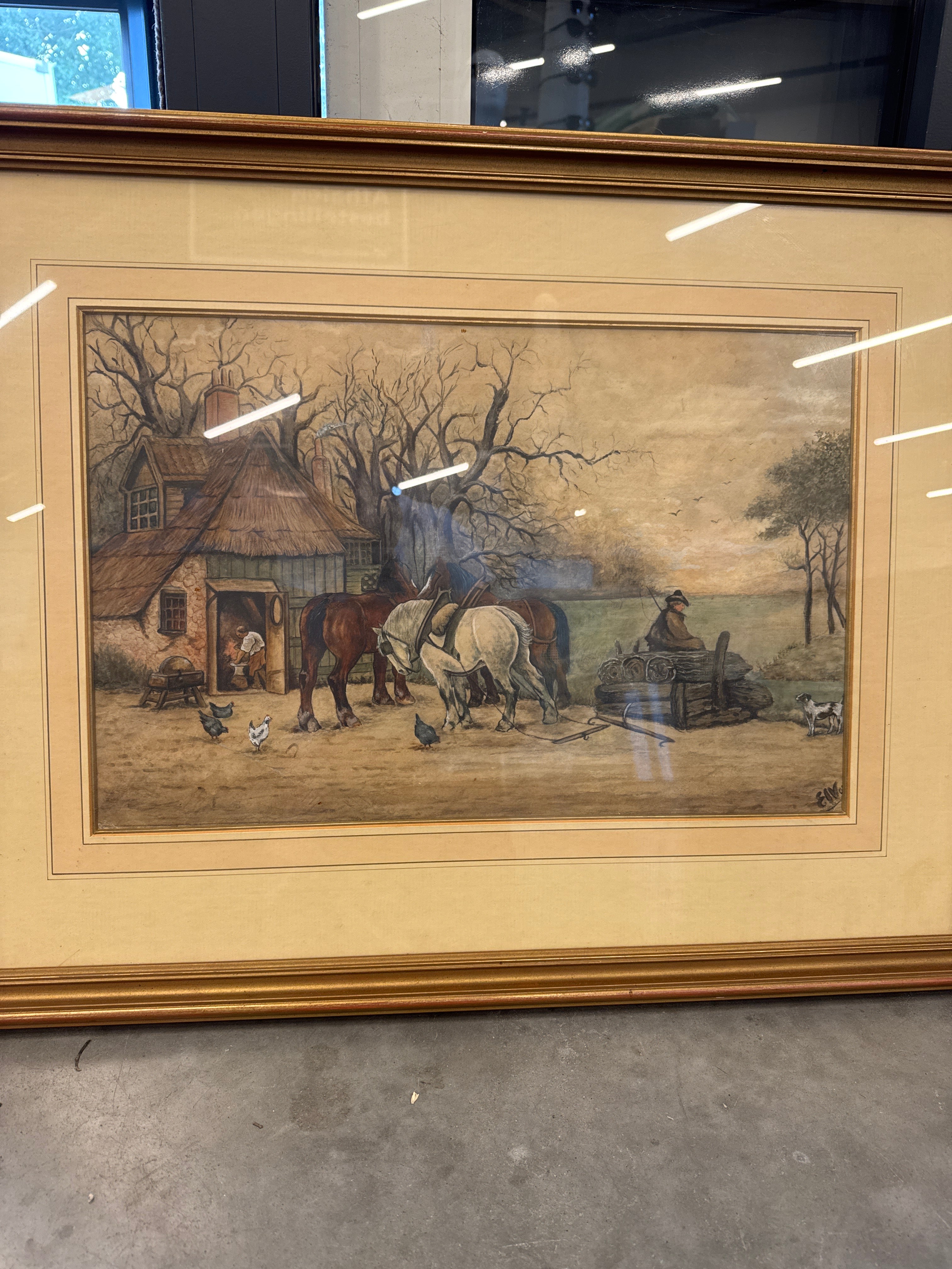 Schilderij pastel hoefsmid krijt