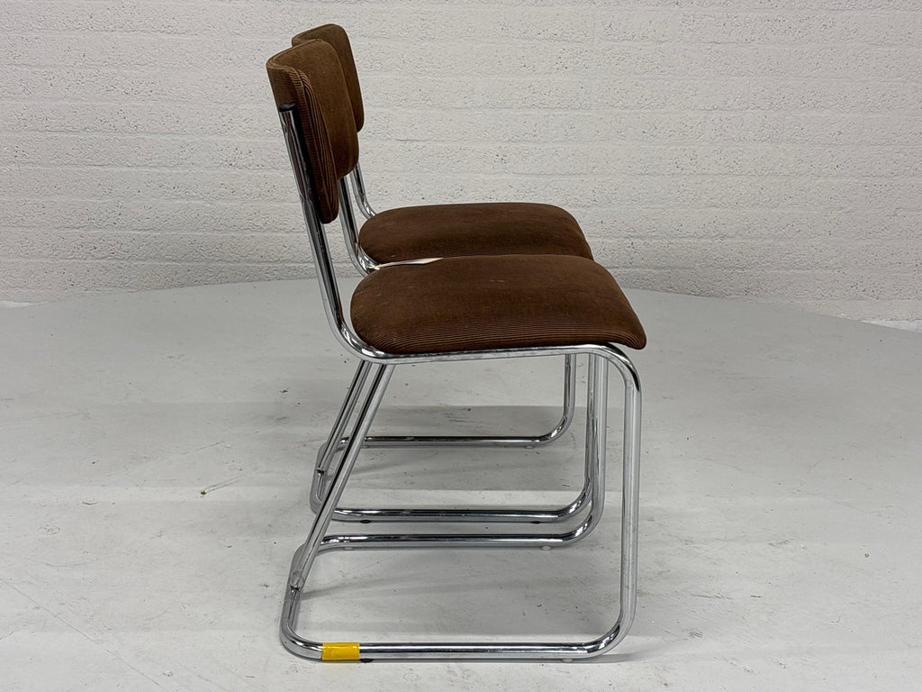 Buizen stoel bruine ribstof set 2