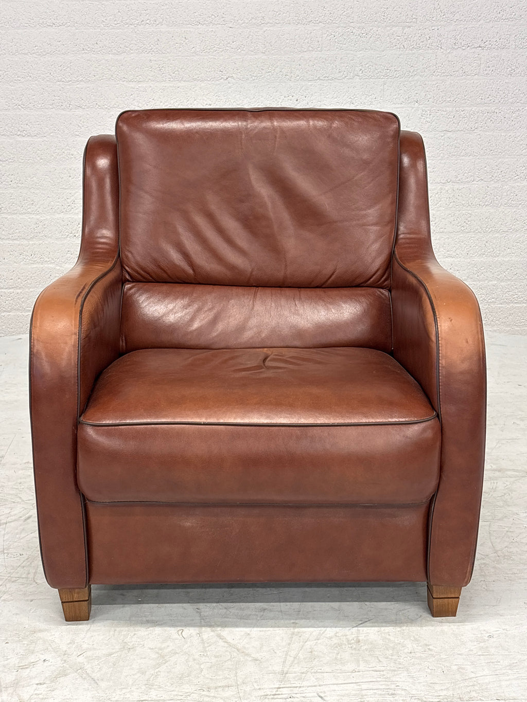 Leren Lounge Fauteuil – Cognacbruin, met donkere bies