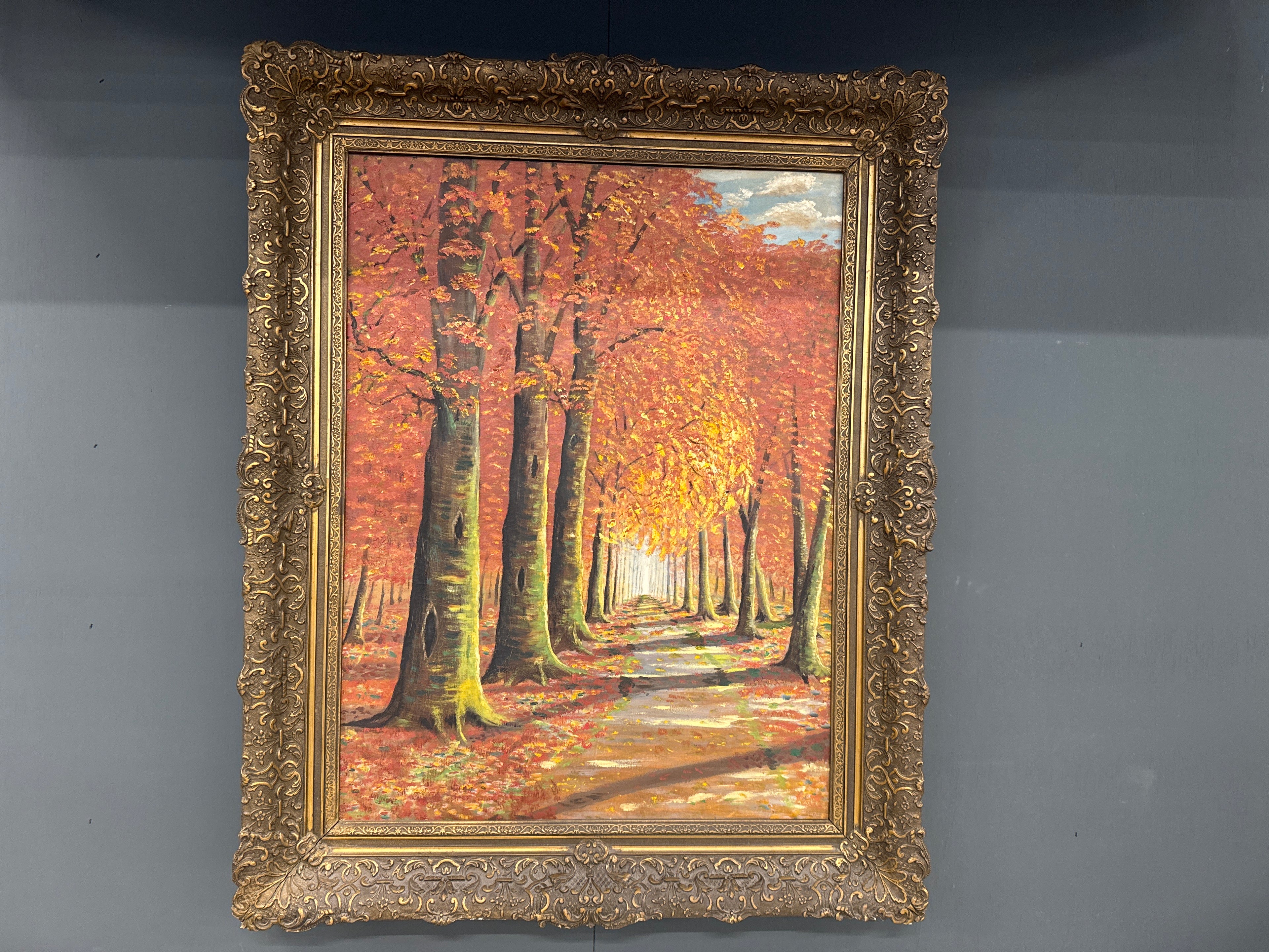 Schilderij bos herfst gave lijst