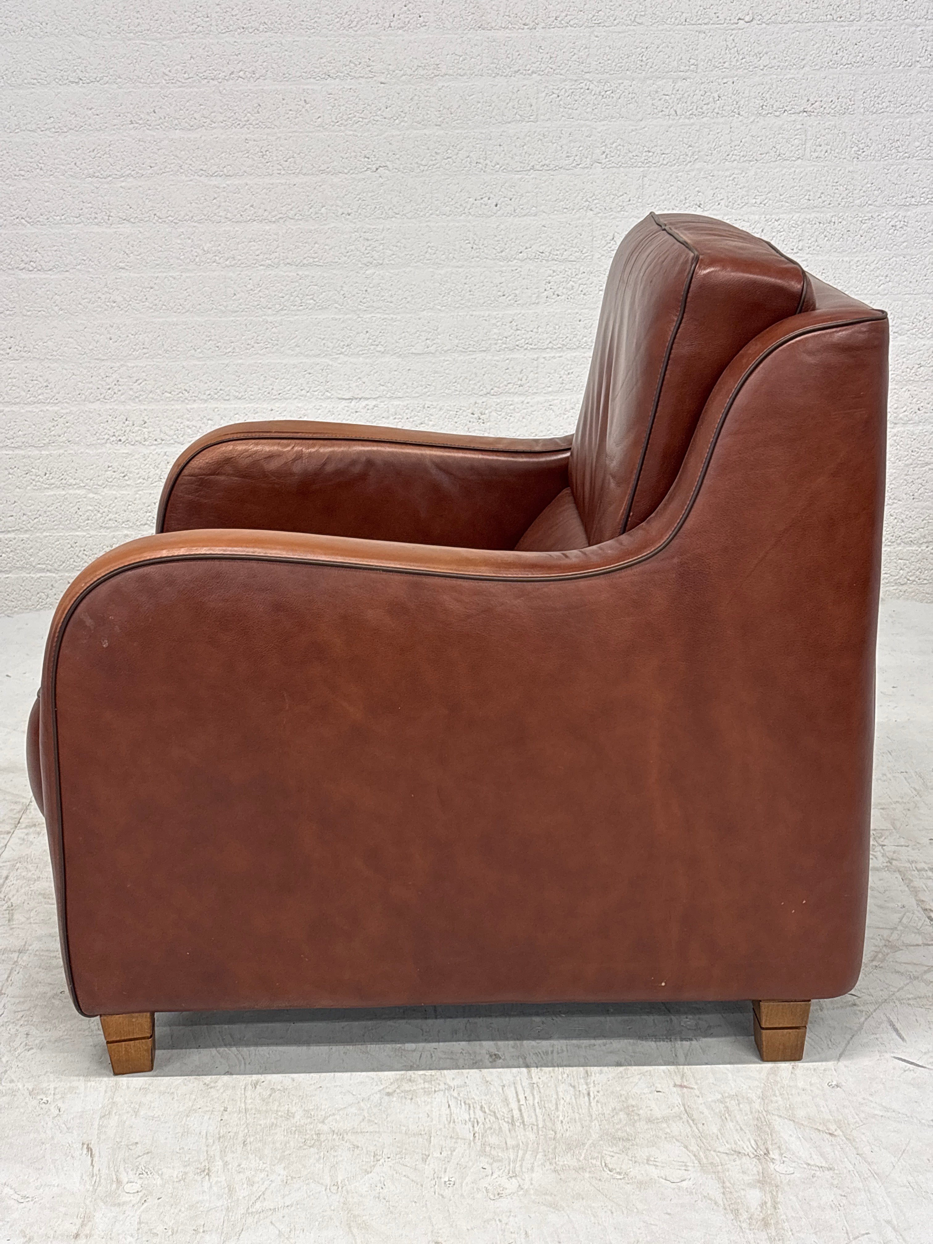 Leren Lounge Fauteuil – Cognacbruin, met donkere bies