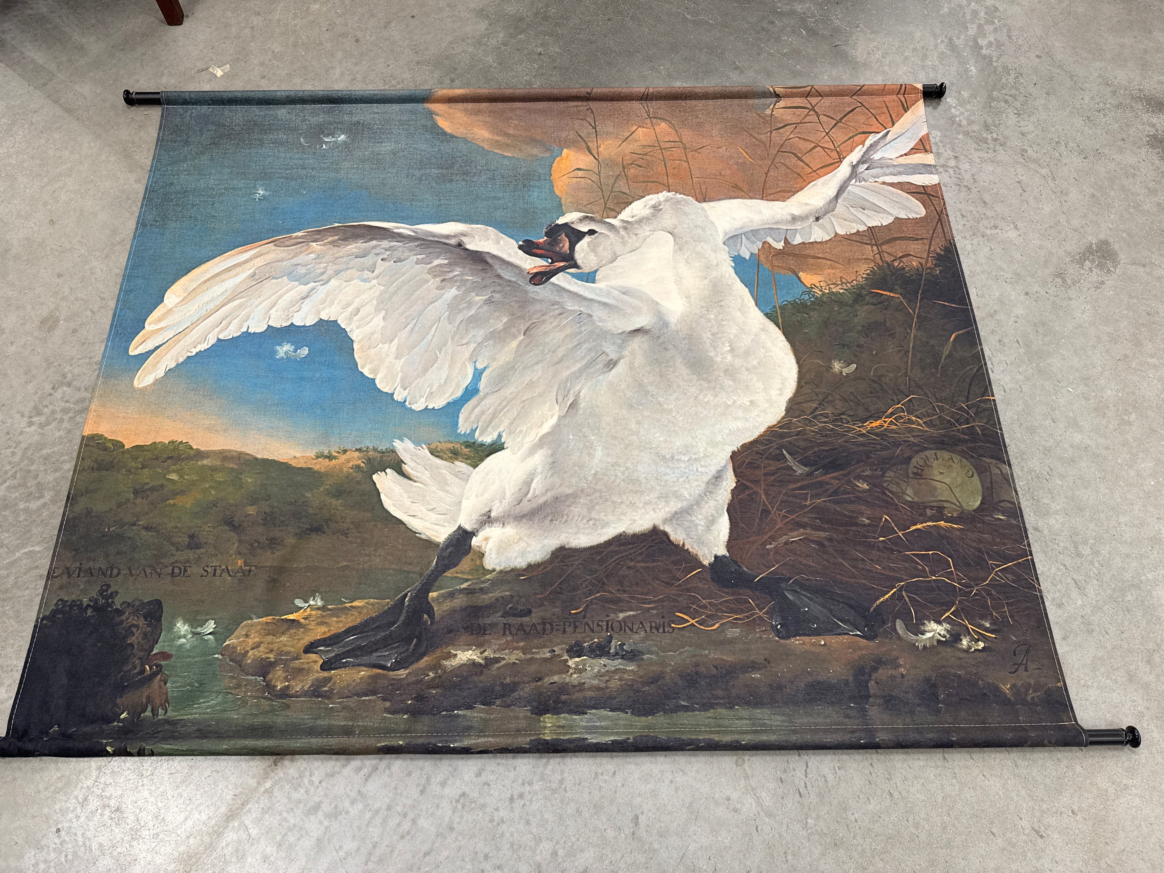 Prent zwaan op stof 120 x 100