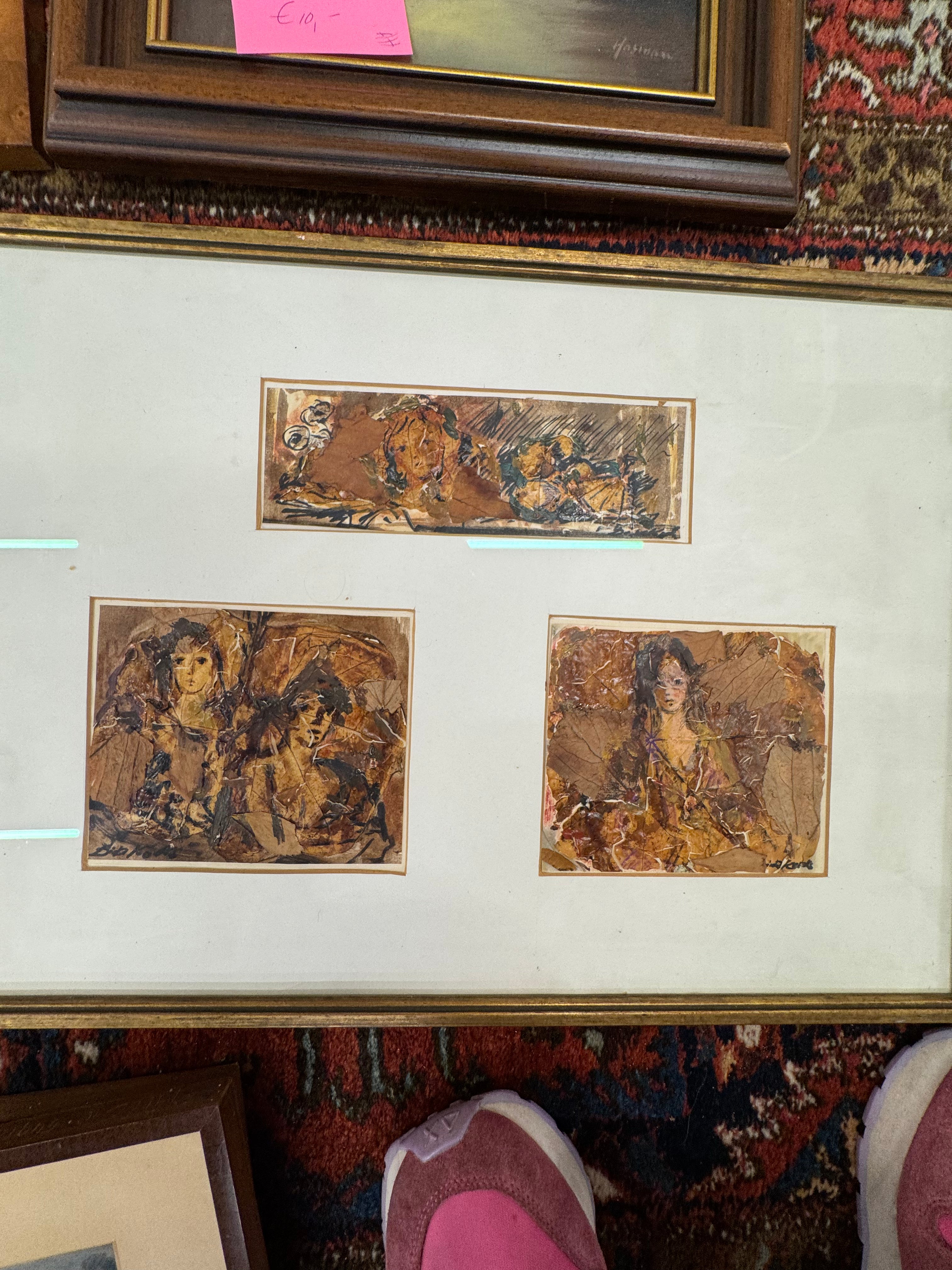 3 kunstwerkjes van boombladeren