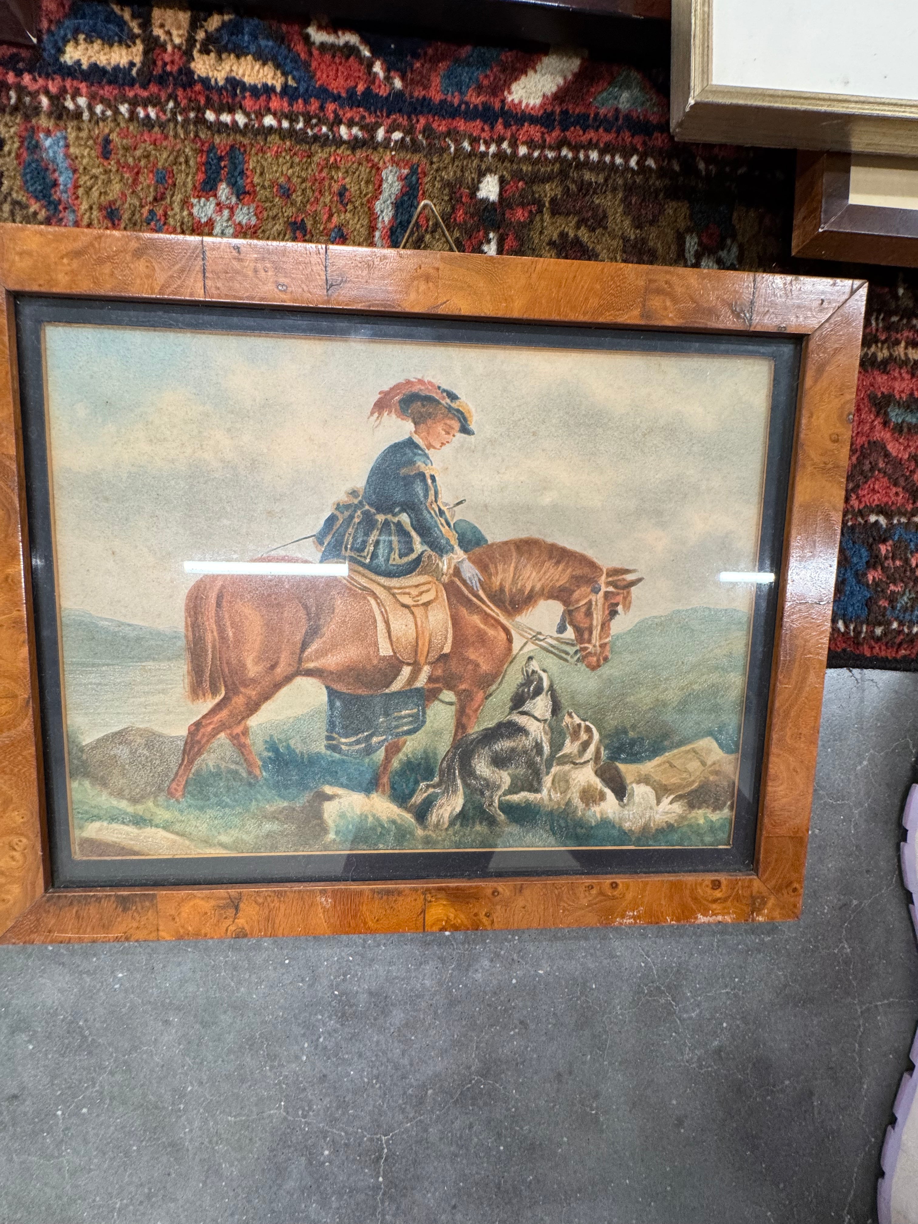 Tekening/aquarel amazone op jacht