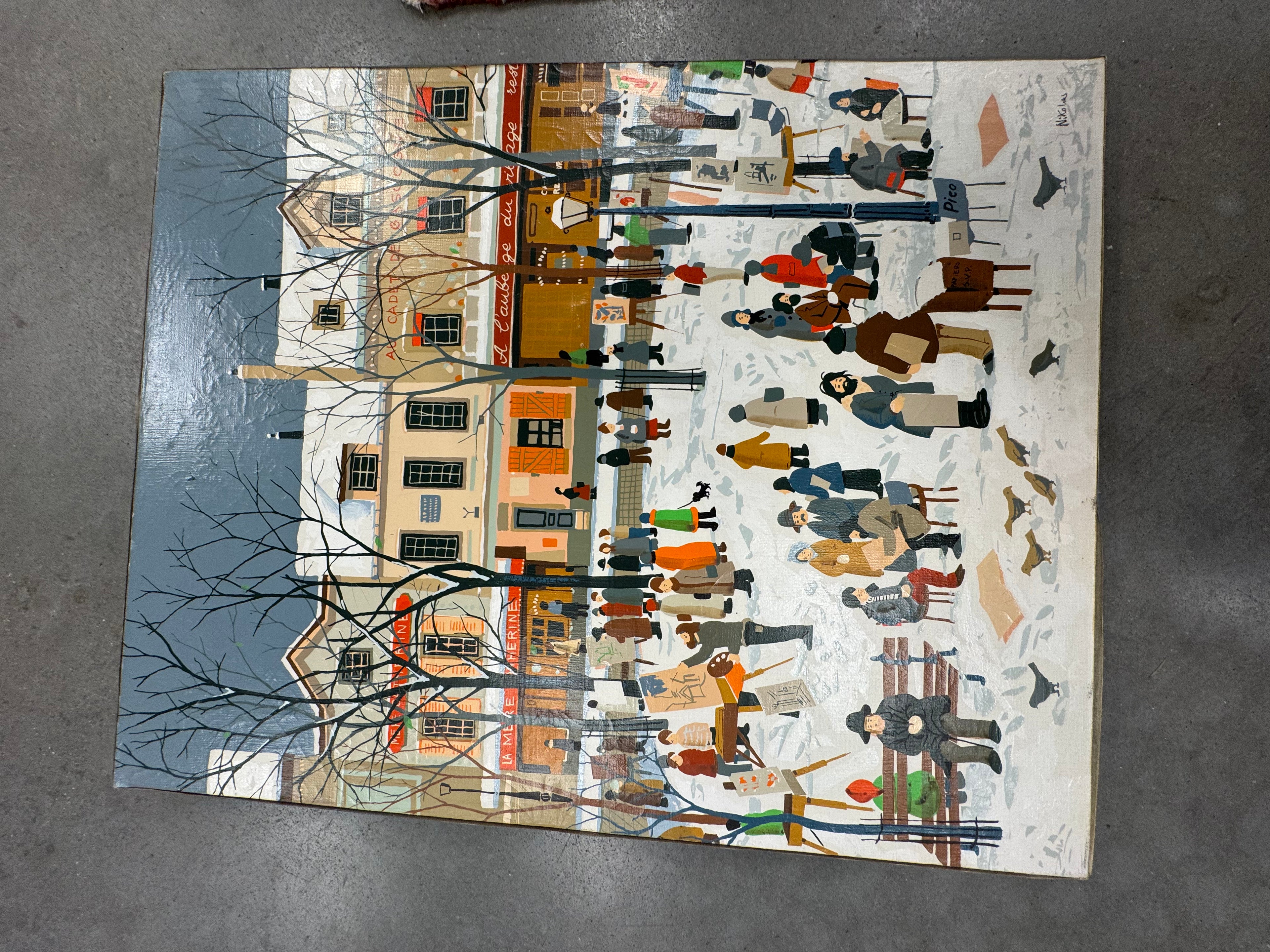 Naïef schilderij gesigneerd